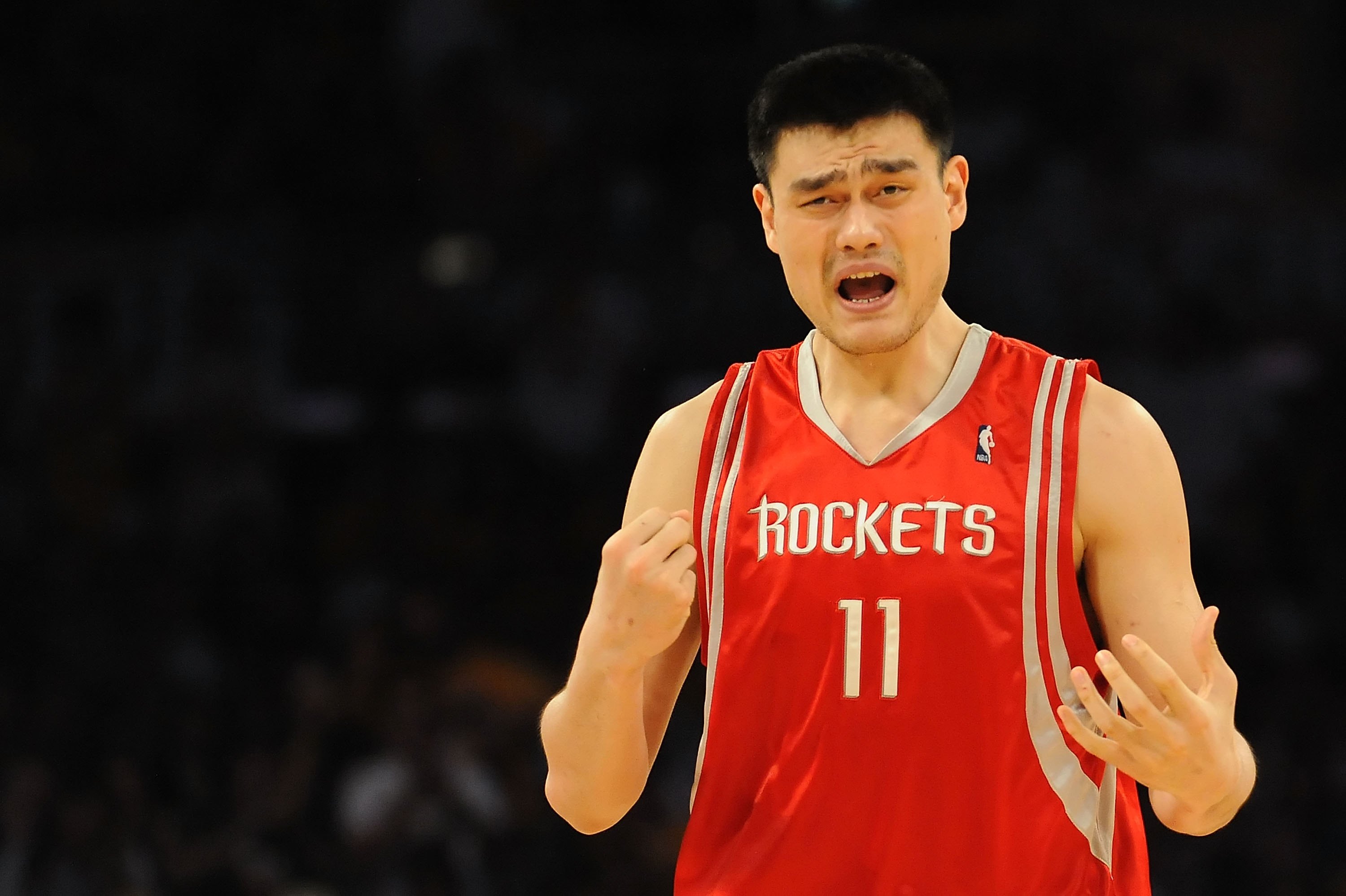 LOS ANGELES, CA - MAY 06:  Yao Ming #11 of the Houston Rockets reacts to a foul called on him in the second quarter against the Los Angeles Lakers in Game Two of the Western Conference Semifinals during the 2009 NBA Playoffs at Staples Center on May 6, 20