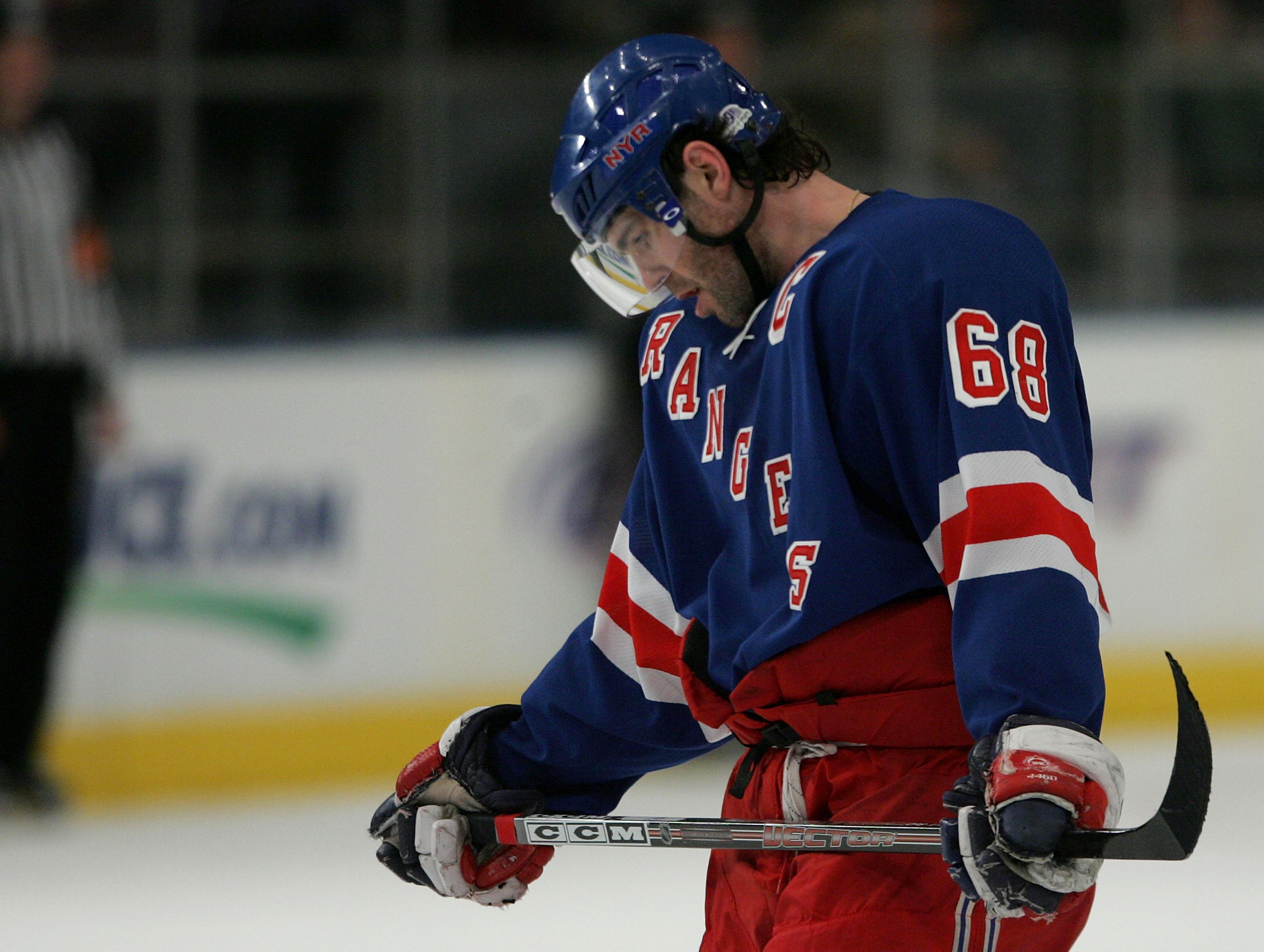 NEW YORK - MAY 06:  Jaromir Jagar #68 of the New York Rangers skates off the ice after loosing to the Buffalo Sabres 5-4 in Game Six of the 2007 Eastern Conference Semifinals on May 6, 2007 at Madison Square Garden in New York City.  (Photo by Bruce Benne