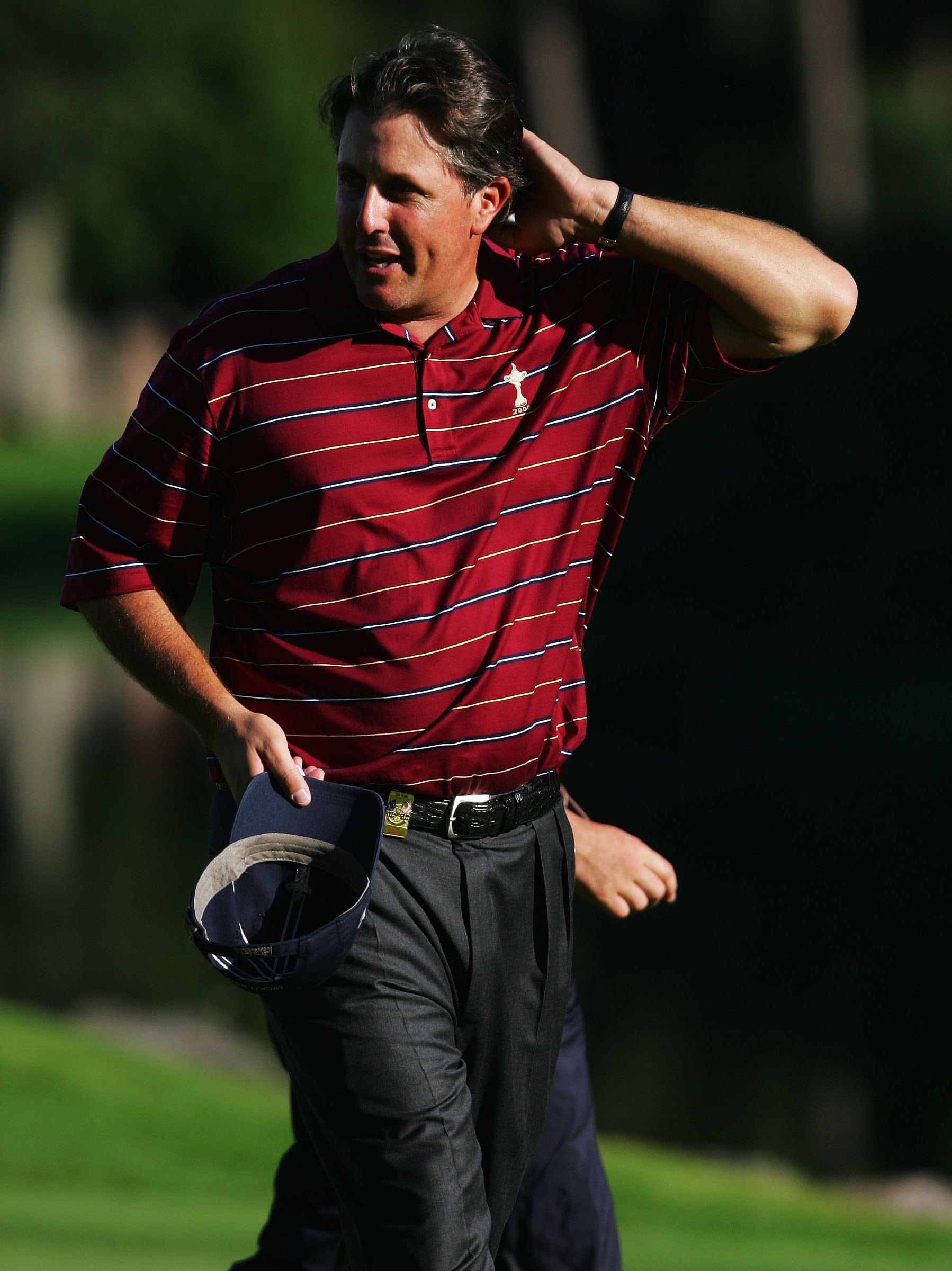 KILDARE, IRELAND - SEPTEMBER 24:  Phil Mickelson of USA acknowledges the crowd on the 17th green after losing his singles match on the final day of the 2006 Ryder Cup at The K Club on September 24, 2006 in Straffan, Co. Kildare, Ireland.  (Photo by Ross K