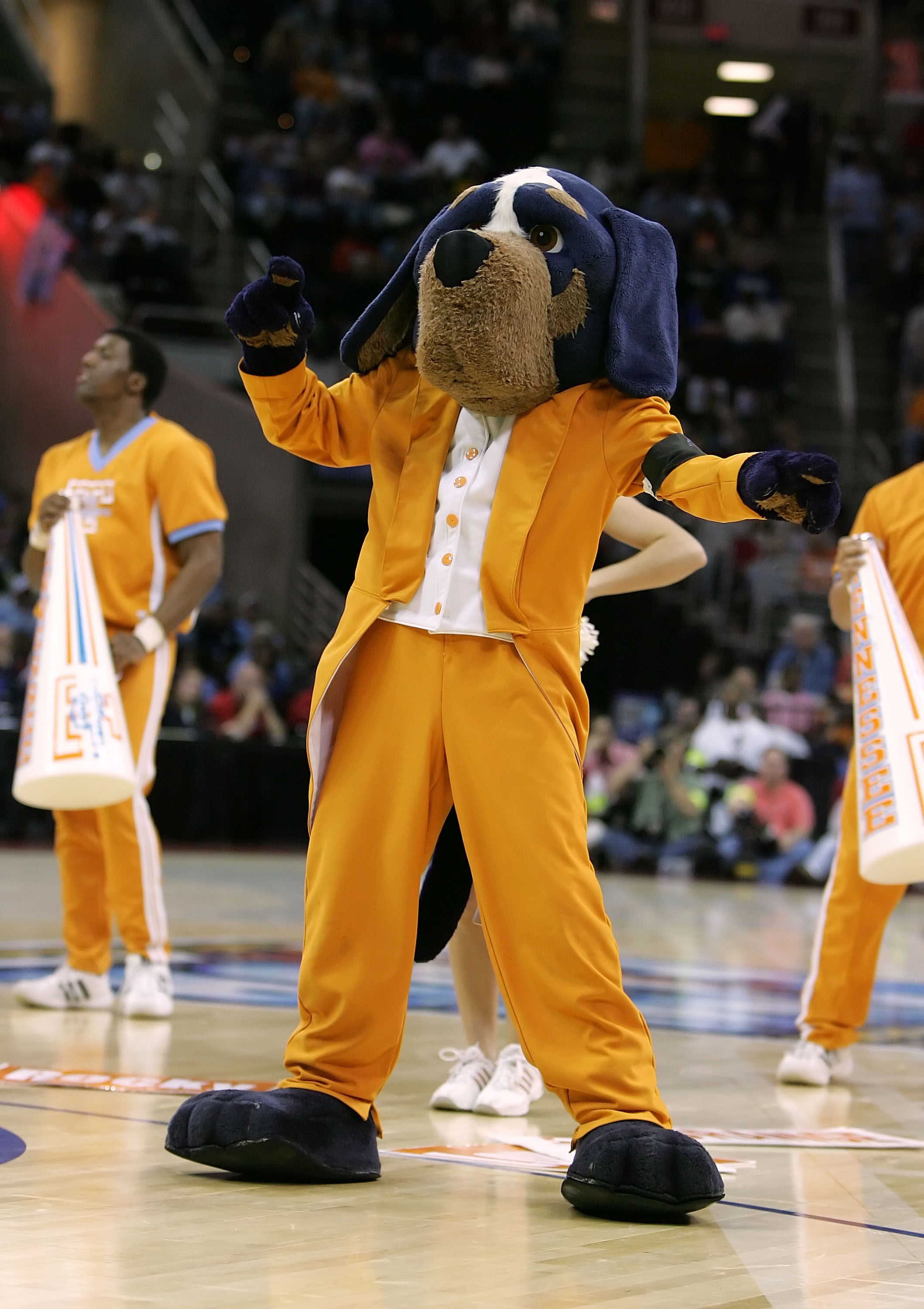 CLEVELAND - APRIL 01:  Smokey, the mascot of the Tennessee Lady Volunteers, performs against the North Carolina Tar Heels during their National Semifinal game of the 2007 NCAA Women's Final Four at the Quicken Loans Arena on April 1, 2007 in Cleveland, Oh