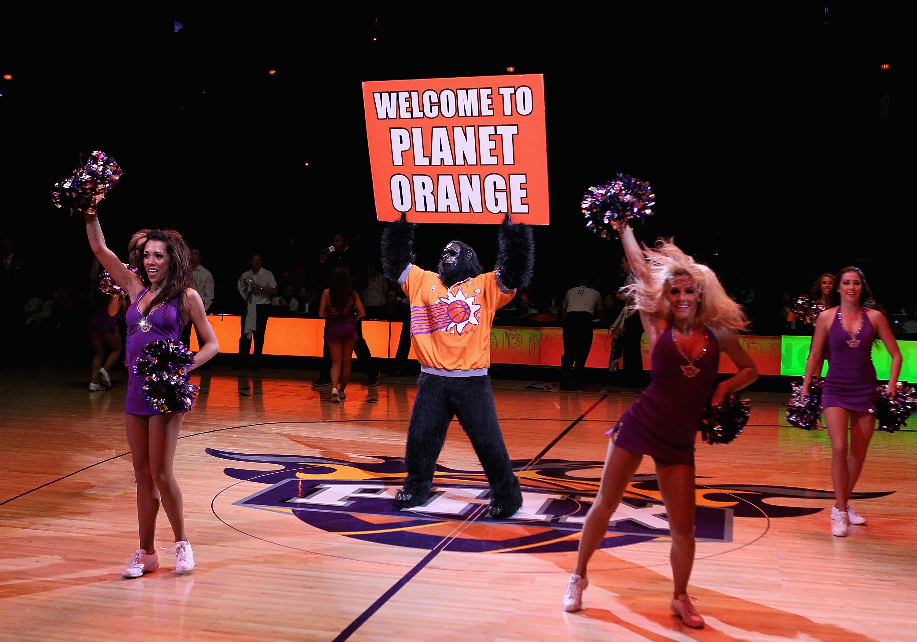 PHOENIX - JANUARY 23:  The Phoenix Suns mascot 'gorilla' performs before the NBA game against the Golden State Warriors at US Airways Center on January 23, 2010 in Phoenix, Arizona. NOTE TO USER: User expressly acknowledges and agrees that, by downloading