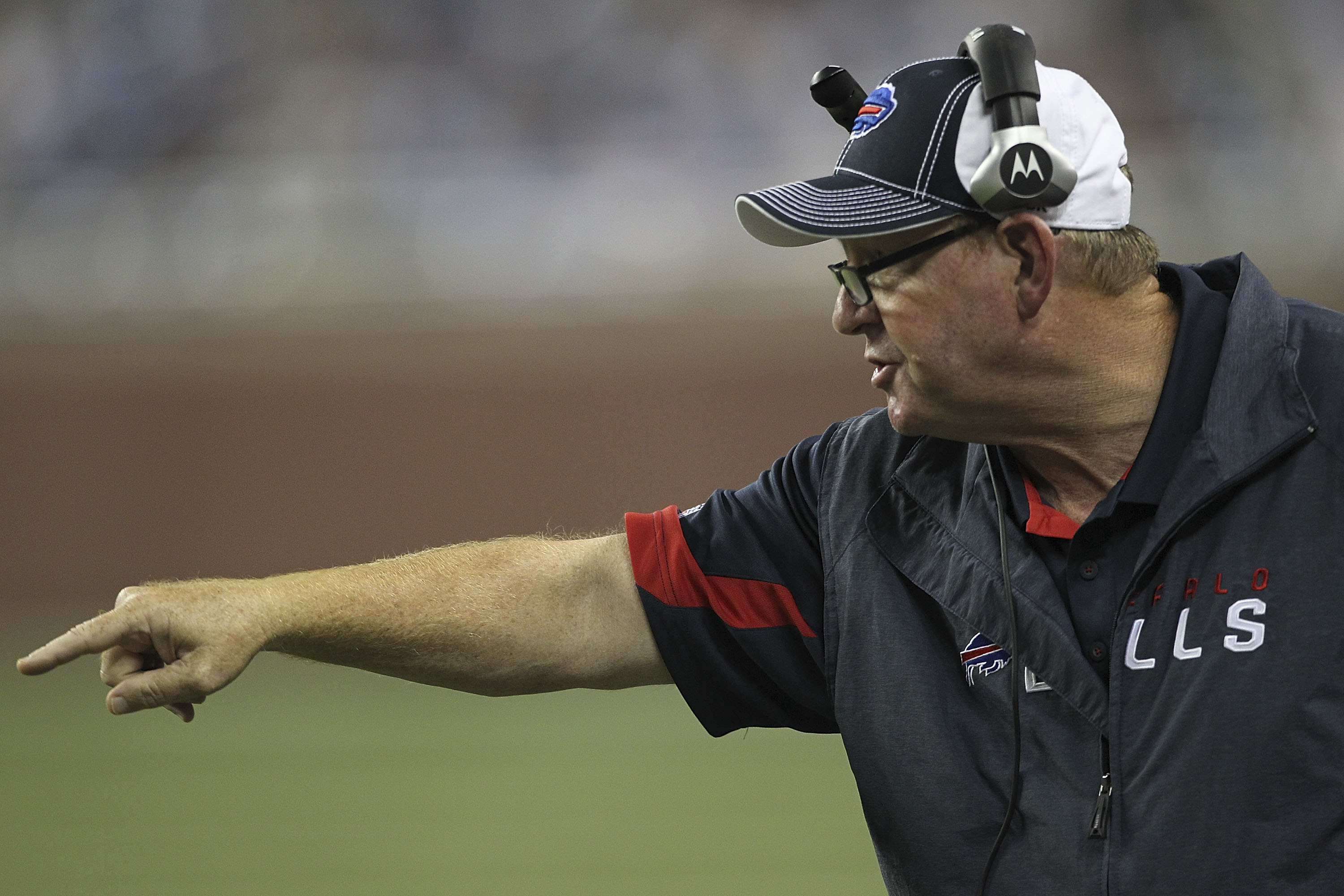 DETROIT - SEPTEMBER 02: Buffalo Bills head coach Chan Gailey watches the action during the fouth quarter of the preseason game at Ford Field on September 2, 2010 in Detroit, Michigan. The Lions defeated the Bills 28-23. (Photo by Leon Halip/Getty Images