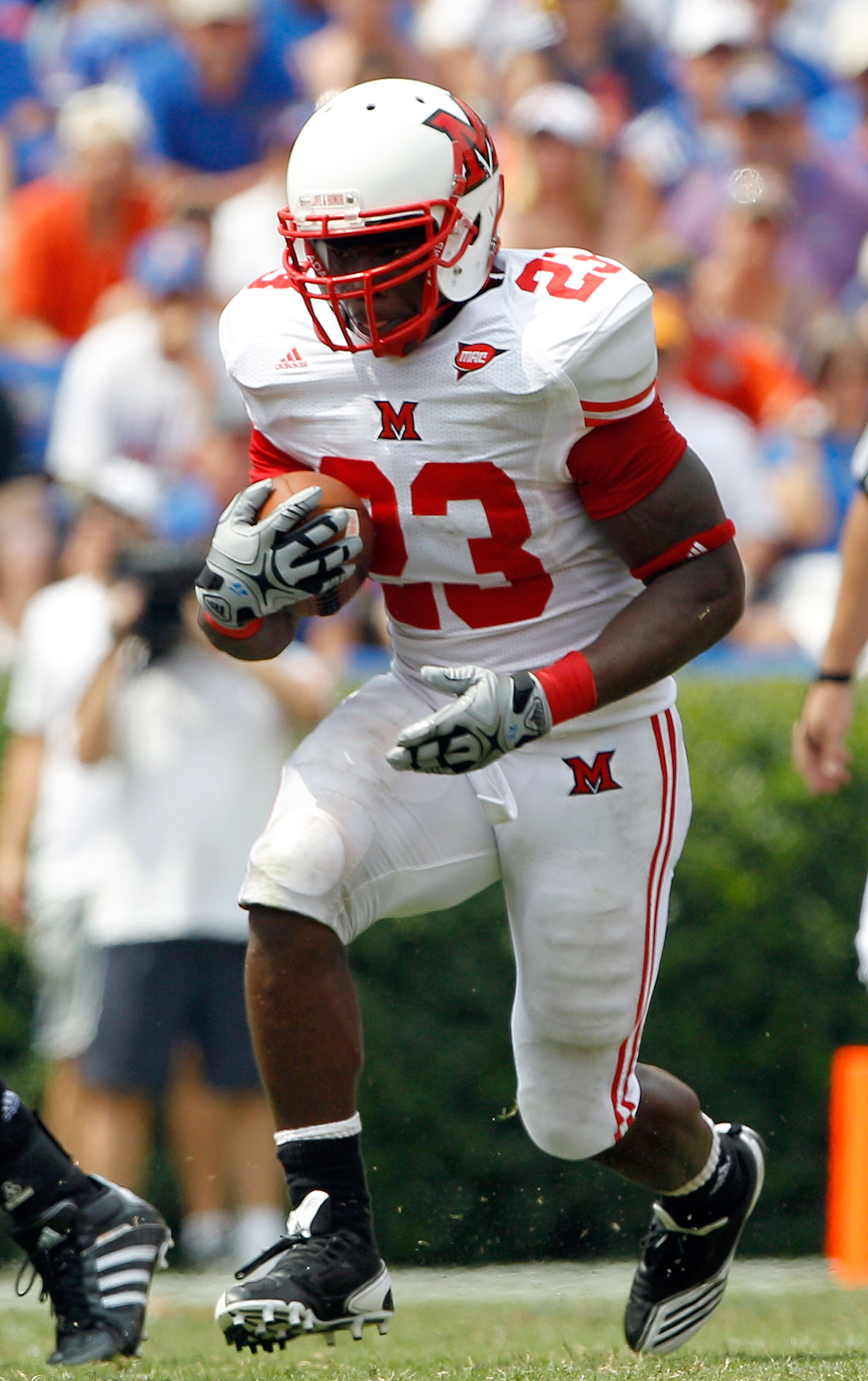 GAINESVILLE, FL - SEPTEMBER 04: Kevin Bresnahan #23 of the Miami University RedHawks runs for yardage against the Florida Gators at Ben Hill Griffin Stadium on September 4, 2010 in Gainesville, Florida. Florida beat Miami 34-12. (Photo by Sam Greenwood/