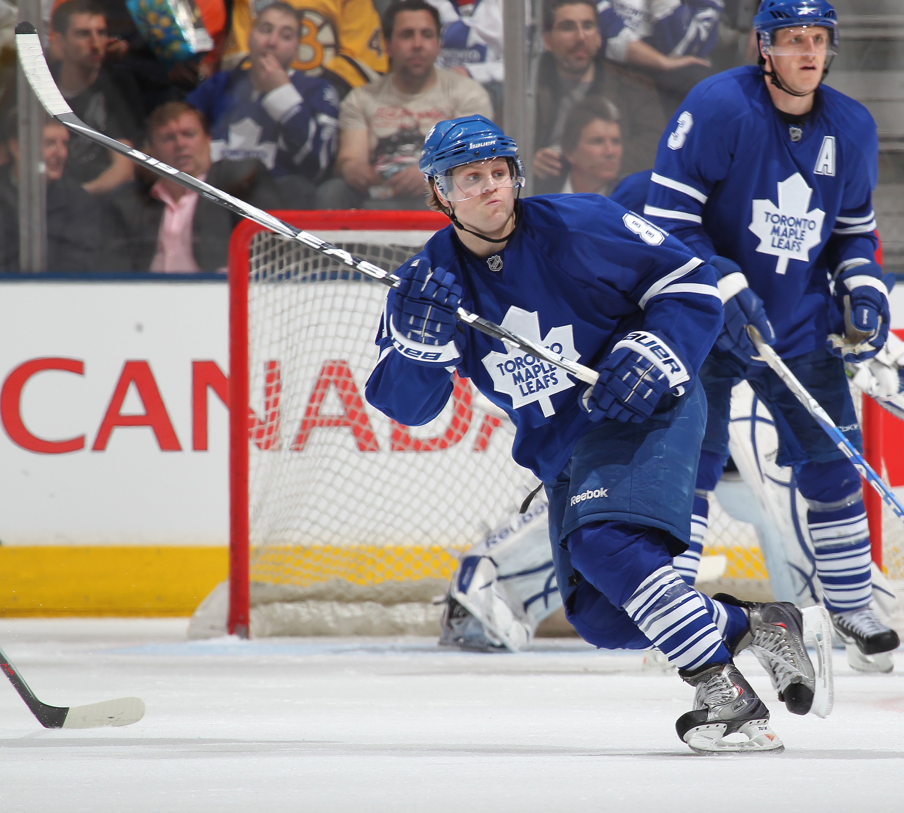 TORONTO, ON - APRIL 3: Phil Kessel #81 of the Toronto Maple Leafs skates in a game against the Boston Bruins on April 3, 2010 at the Air Canada Centre in Toronto, Ontario. The Bruins defeated the Leafs 2-1 in overtime. (Photo by Claus Andersen/Getty Imag