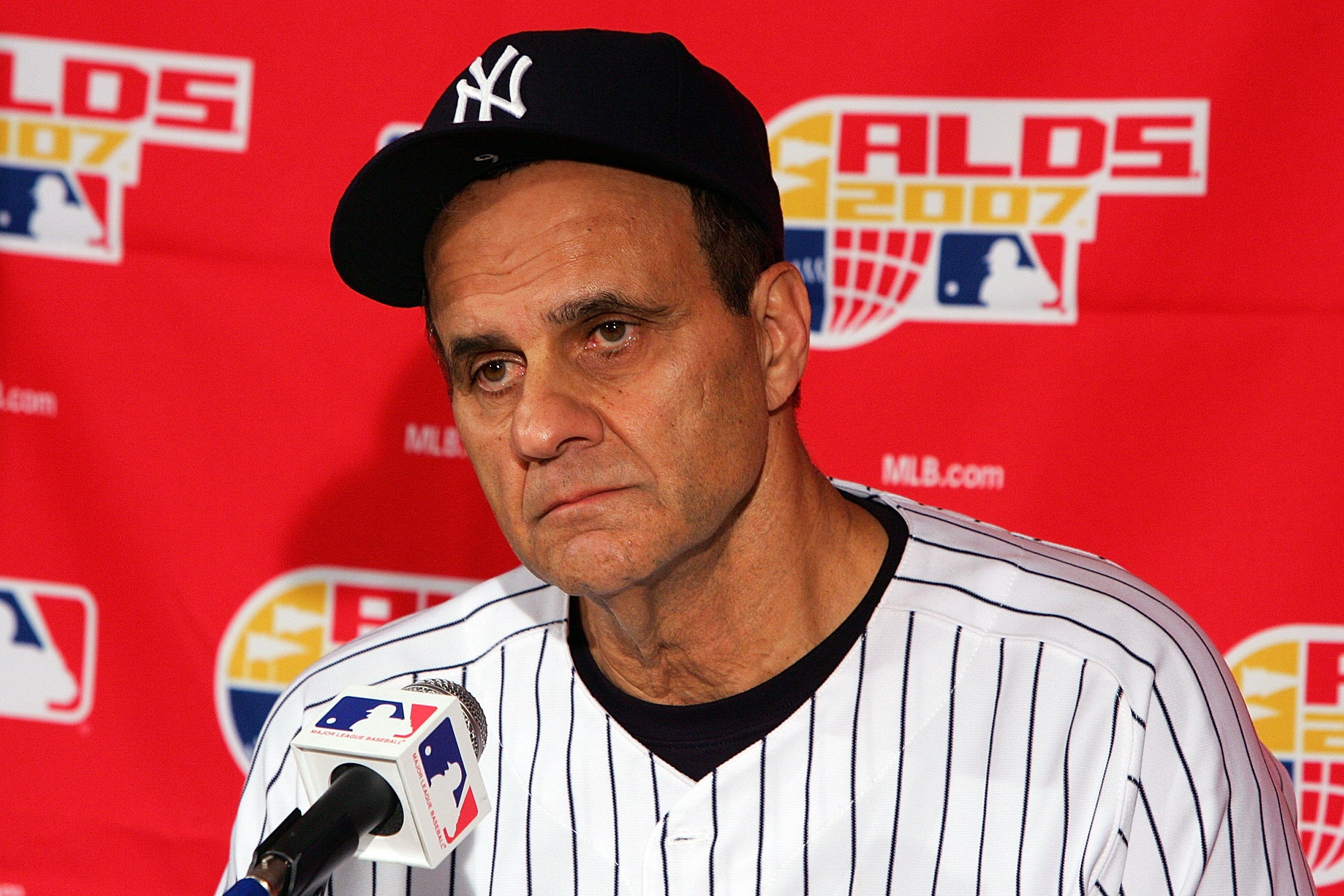 NEW YORK - OCTOBER 08:  Manager Joe Torre #6 of the New York Yankees talks to the media after losing against the Cleveland Indians in the American League Division Series by the score of 6-4 at Yankee Stadium on October 8, 2007 in the Bronx borough of New 