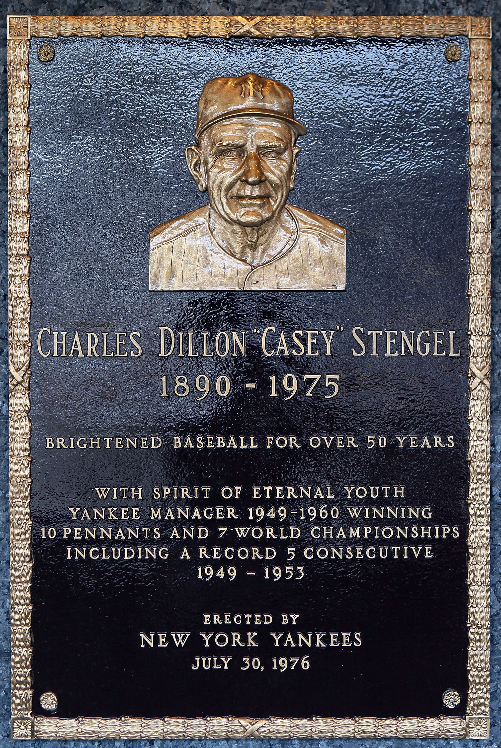 NEW YORK - MAY 02:  The plaque of Casey Stengel is seen in Monument Park at Yankee Stadium prior to the game between the New York Yankees and the Chicago White Sox on May 2, 2010 in the Bronx borough of New York City. The Yankees defeated the White Sox 12