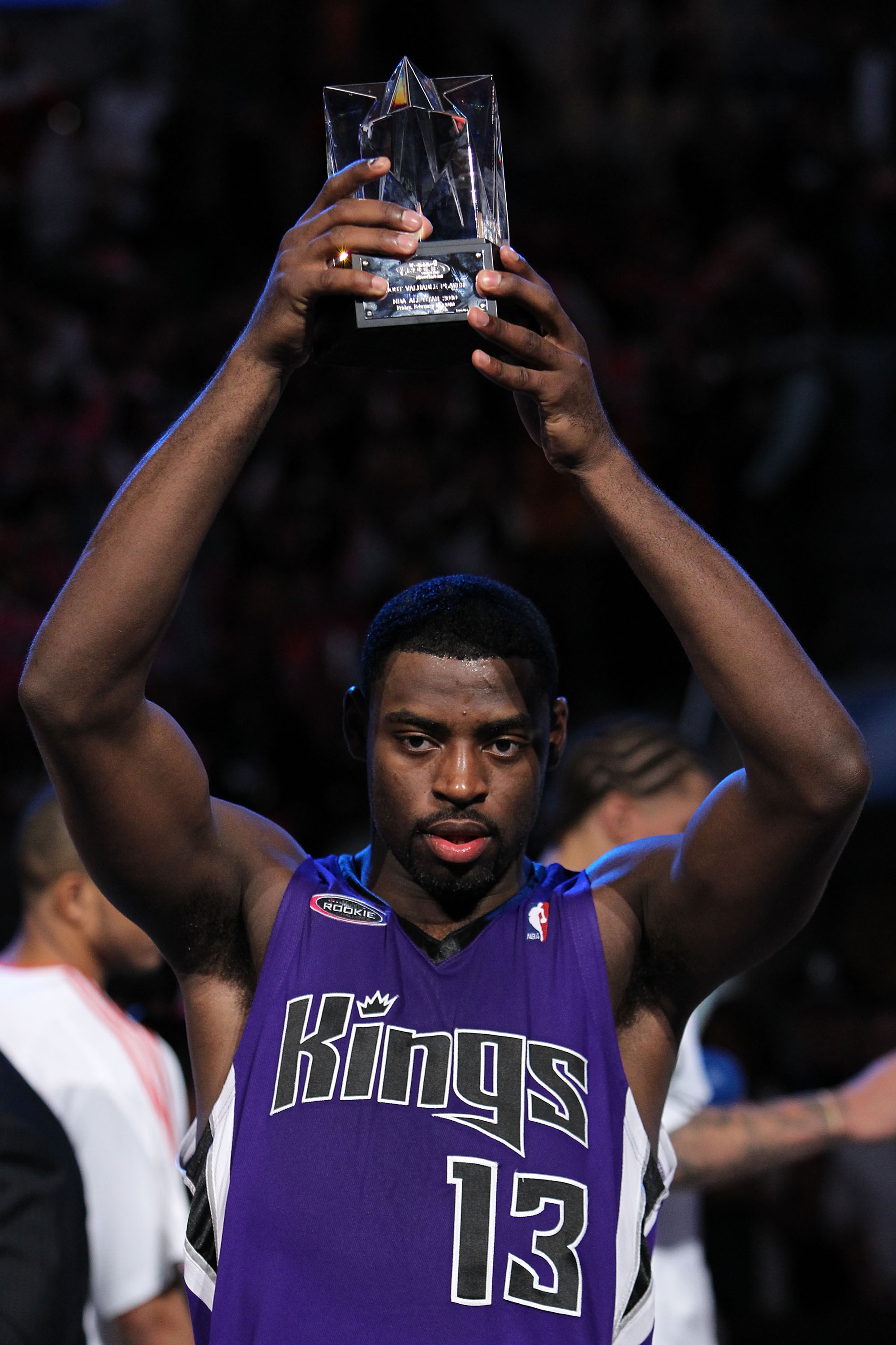 DALLAS - FEBRUARY 12:  Tyreke Evans #13 of the Rookie team holds MVP trophy after defeating the Sophomore team during the T-Mobile Rookie Challenge & Youth Jam part of 2010 NBA All-Star Weekend at American Airlines Center on February 12, 2010 in Dallas, T