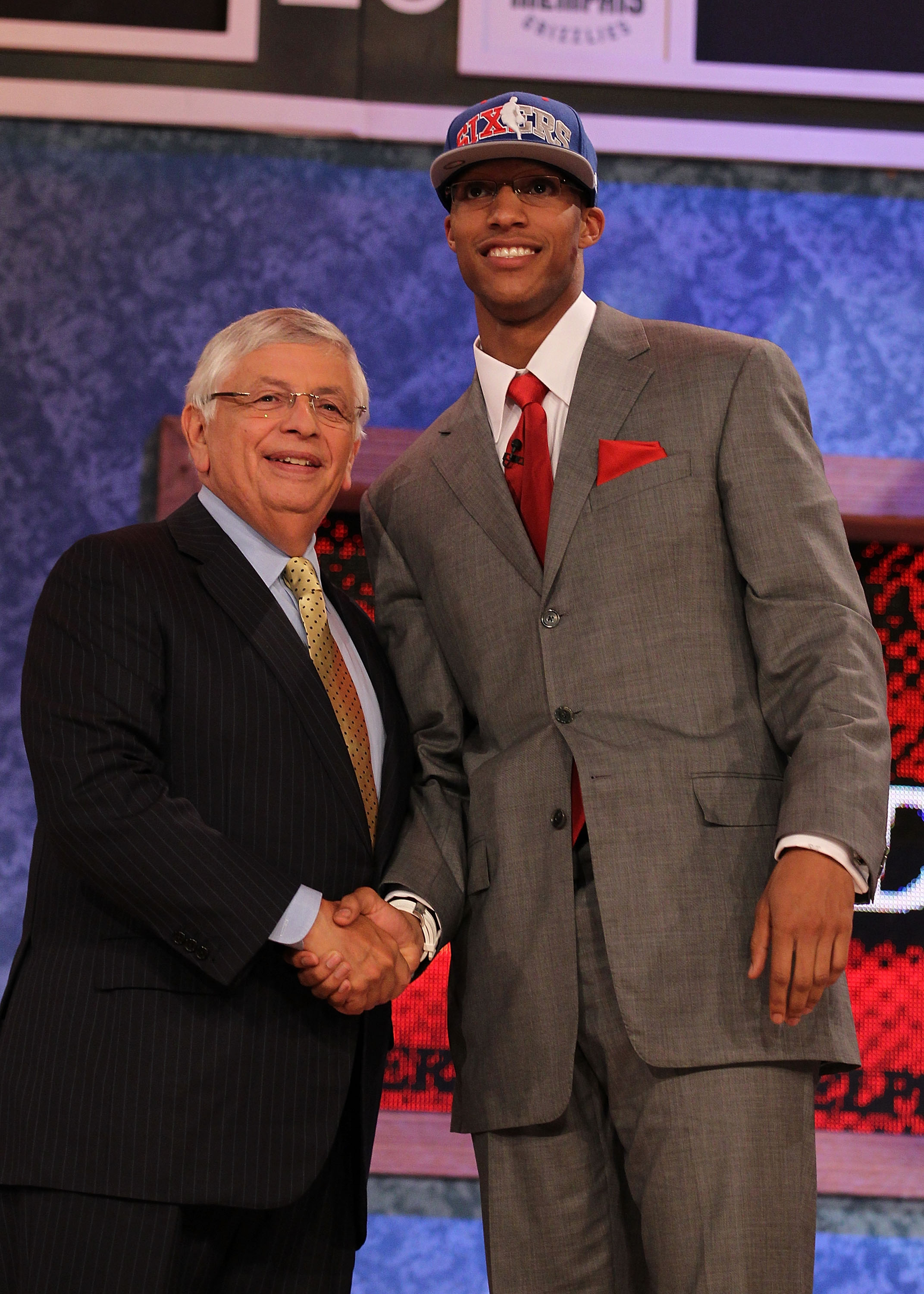 NEW YORK - JUNE 24:  Evan Turner of Ohio State stands with NBA Commisioner David Stern after being drafted by the Philadelphia 76ers second overall at Madison Square Garden on June 24, 2010 in New York City.  NOTE TO USER: User expressly acknowledges and