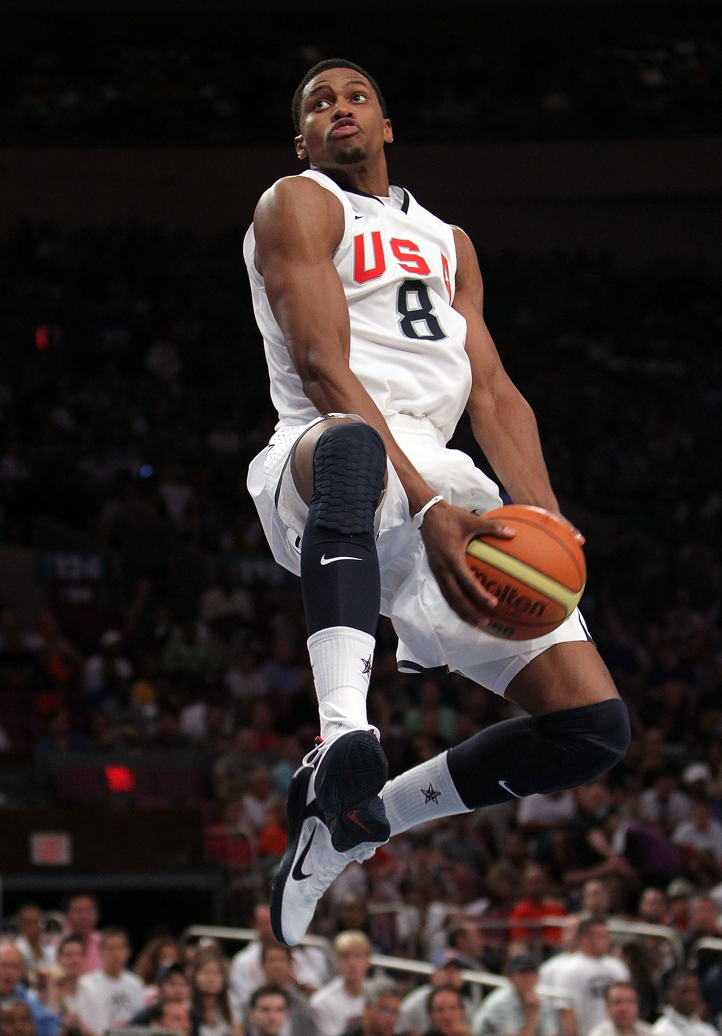 NEW YORK - AUGUST 15:  Rudy Gay #8 of the United States goes up for the dunk against France during their exhibition game as part of the World Basketball Festival at Madison Square Garden on August 15, 2010 in New York City.  (Photo by Nick Laham/Getty Ima