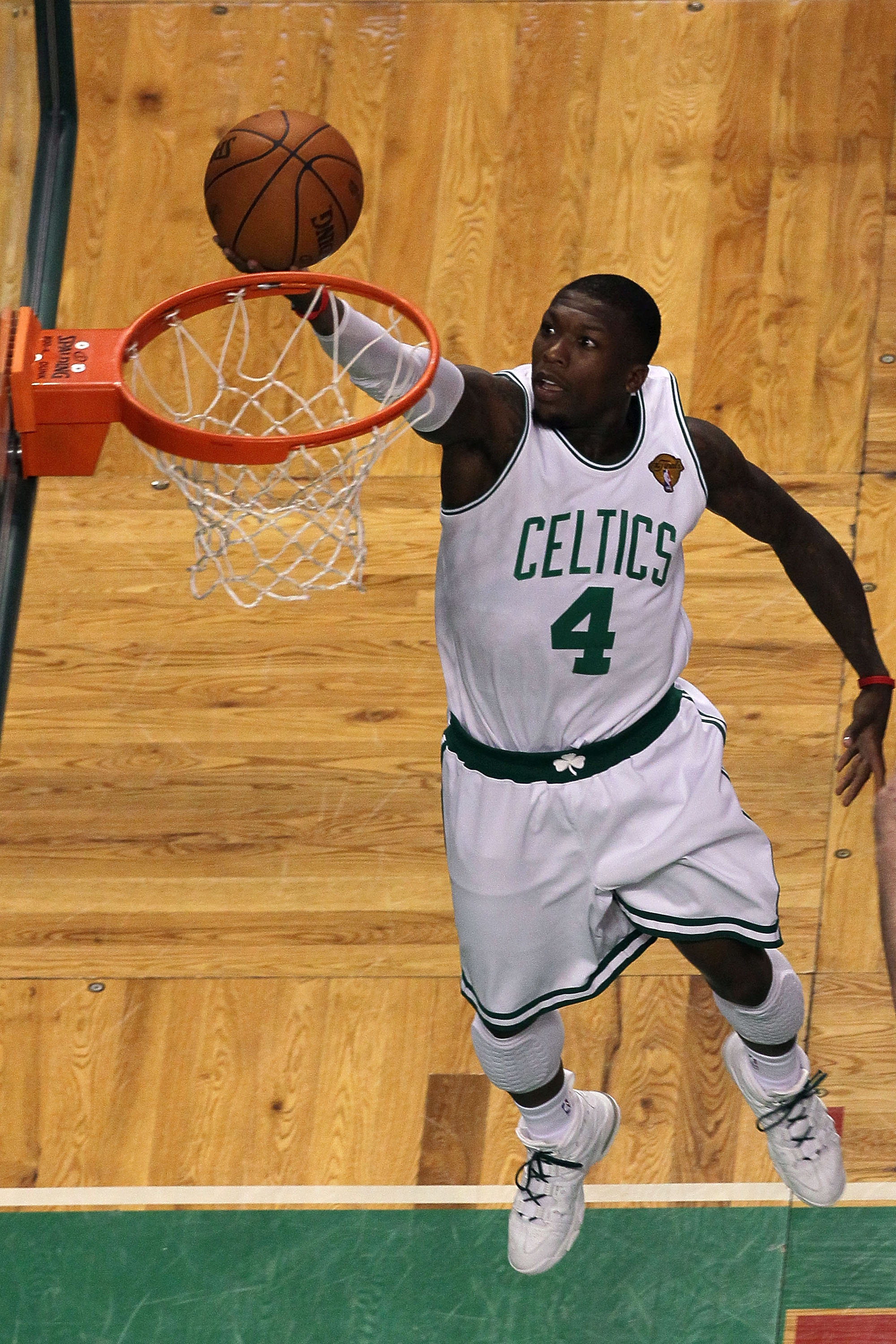 BOSTON - JUNE 13:  Nate Robinson #4 of the Boston Celtics goes to the basket against the Los Angeles Lakers during Game Five of the 2010 NBA Finals on June 13, 2010 at TD Garden in Boston, Massachusetts. The Celtics won 92-86. NOTE TO USER: User expressly