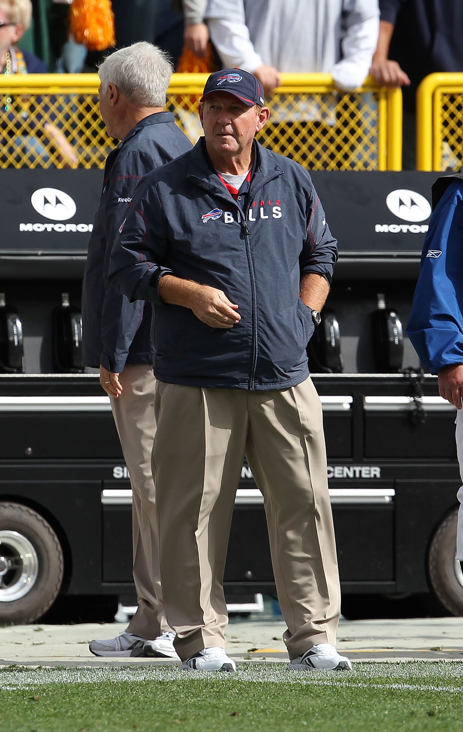 GREEN BAY, WI - SEPTEMBER 19: Head coach Chan Gailey of the Buffalo Bills watches as his team takes on the Green Bay Packers at Lambeau Field on September 19, 2010 in Green Bay, Wisconsin. The Packers defeated the Bills 34-7. (Photo by Jonathan Daniel/Get