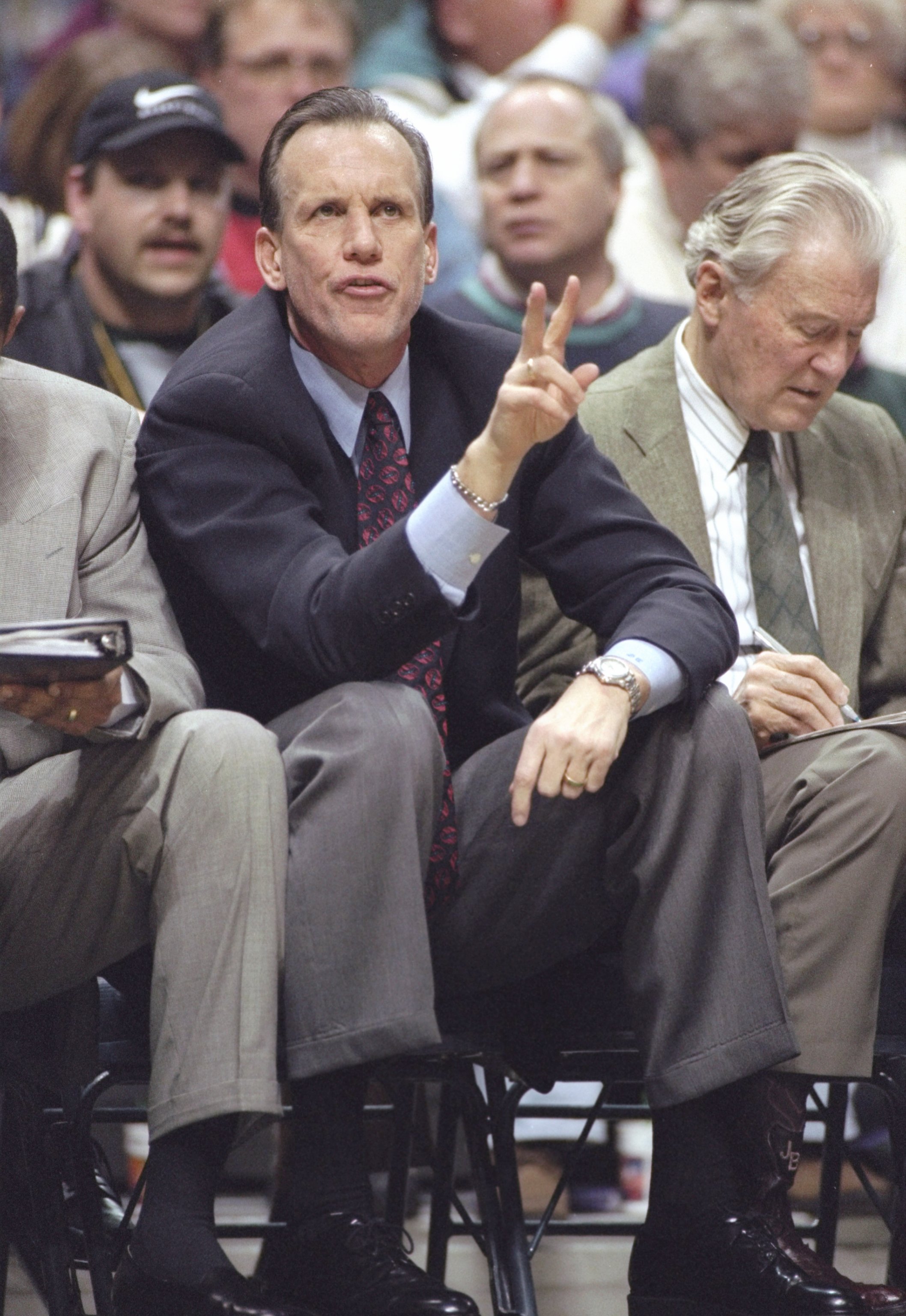 27 Jan 1998:  Head coach Doug Collins of the Detroit Pistons looks on during a game against the Milwaukee Bucks at the Bradley Center in Milwaukee, Wisconsin.  The Bucks won the game, 83-81. Mandatory Credit: Tim Broekema  /Allsport