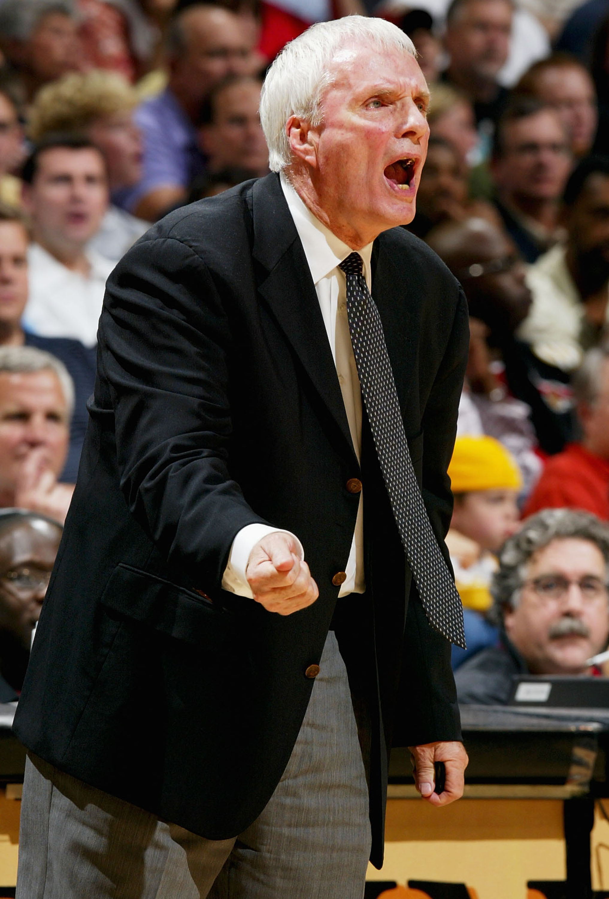 MEMPHIS, TN - APRIL 22:  Head Coach Hubie Brown of the Memphis Grizzlies shouts instructions to his team against the San Antonio Spurs during Game three of the Western  Conference Quarterfinals during the 2004 NBA Playoffs April 22, 2004 at the Pyramid in