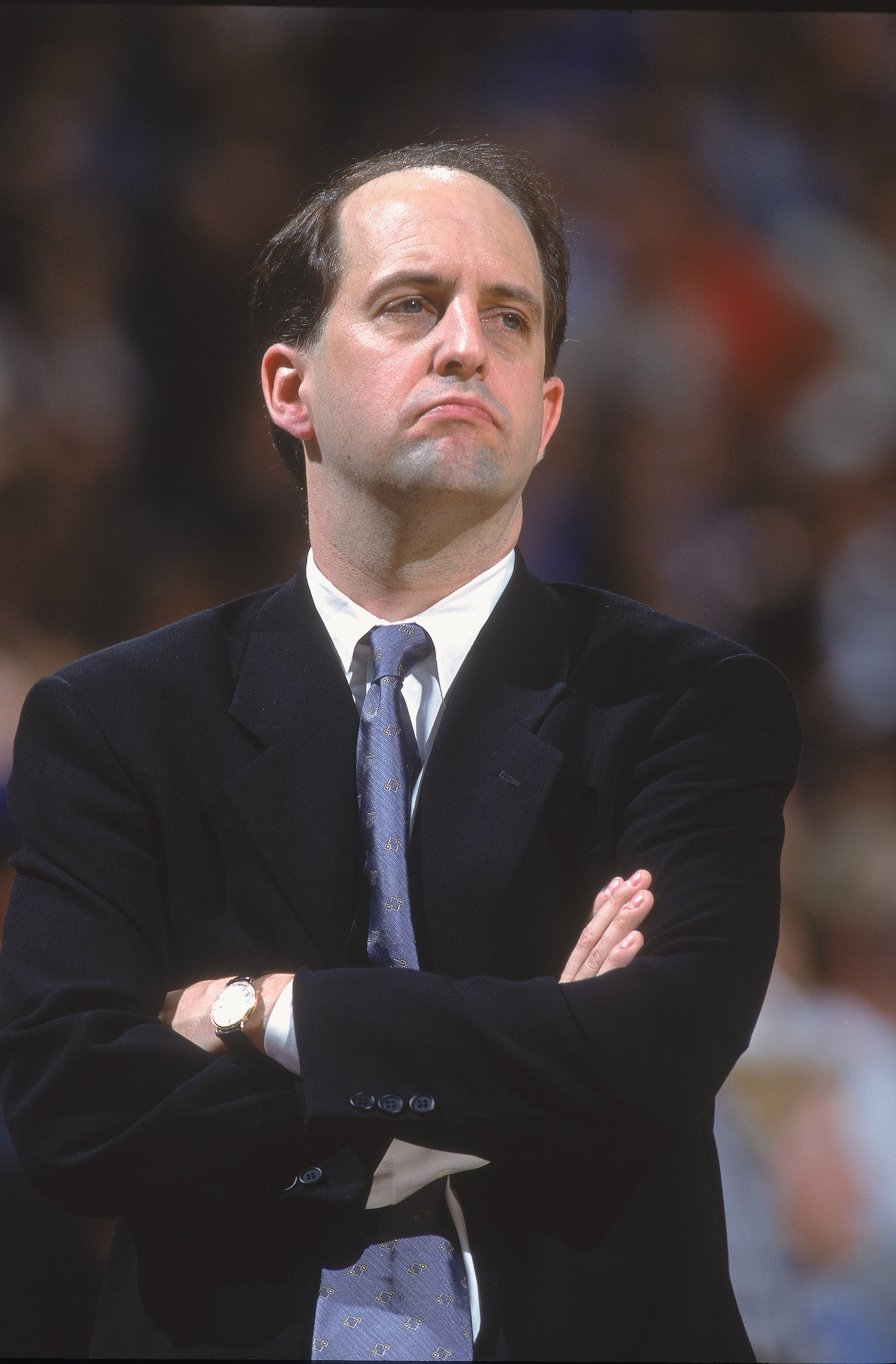 27 Mar 2001:  Head Coach Jeff Van Gundy of the New York Knicks looks on during the game against the Sacramento Kings at the Arco Arena in Sacramento, California. The Kings defeated the Knicks 124-117.  NOTE TO USER: It is expressly understood that the onl