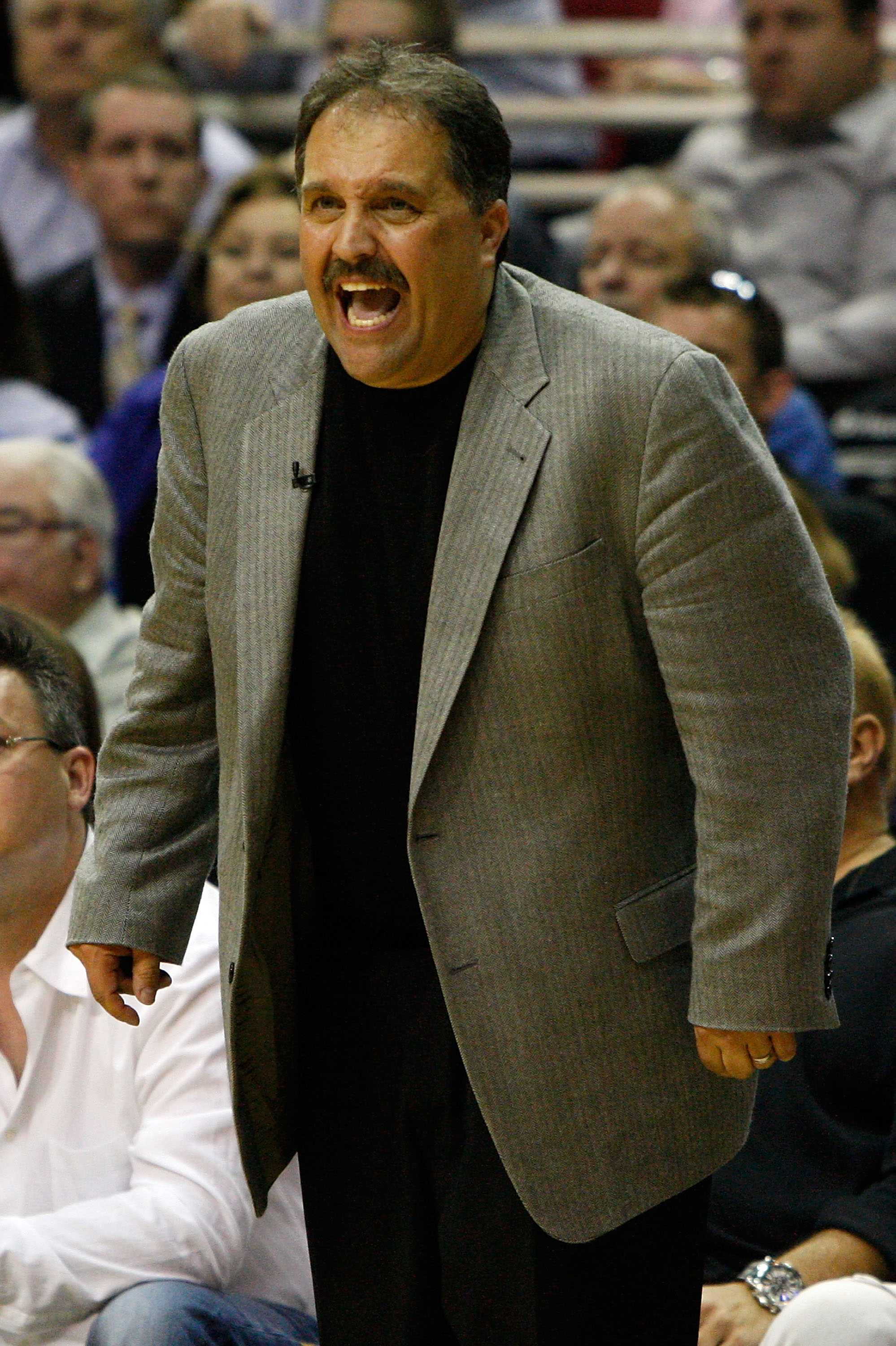 ORLANDO, FL - MAY 18:  Head coach Stan Van Gundy of the Orlando Magic reacts against the Boston Celtics in Game Two of the Eastern Conference Finals during the 2010 NBA Playoffs at Amway Arena on May 18, 2010 in Orlando, Florida.  NOTE TO USER: User expre
