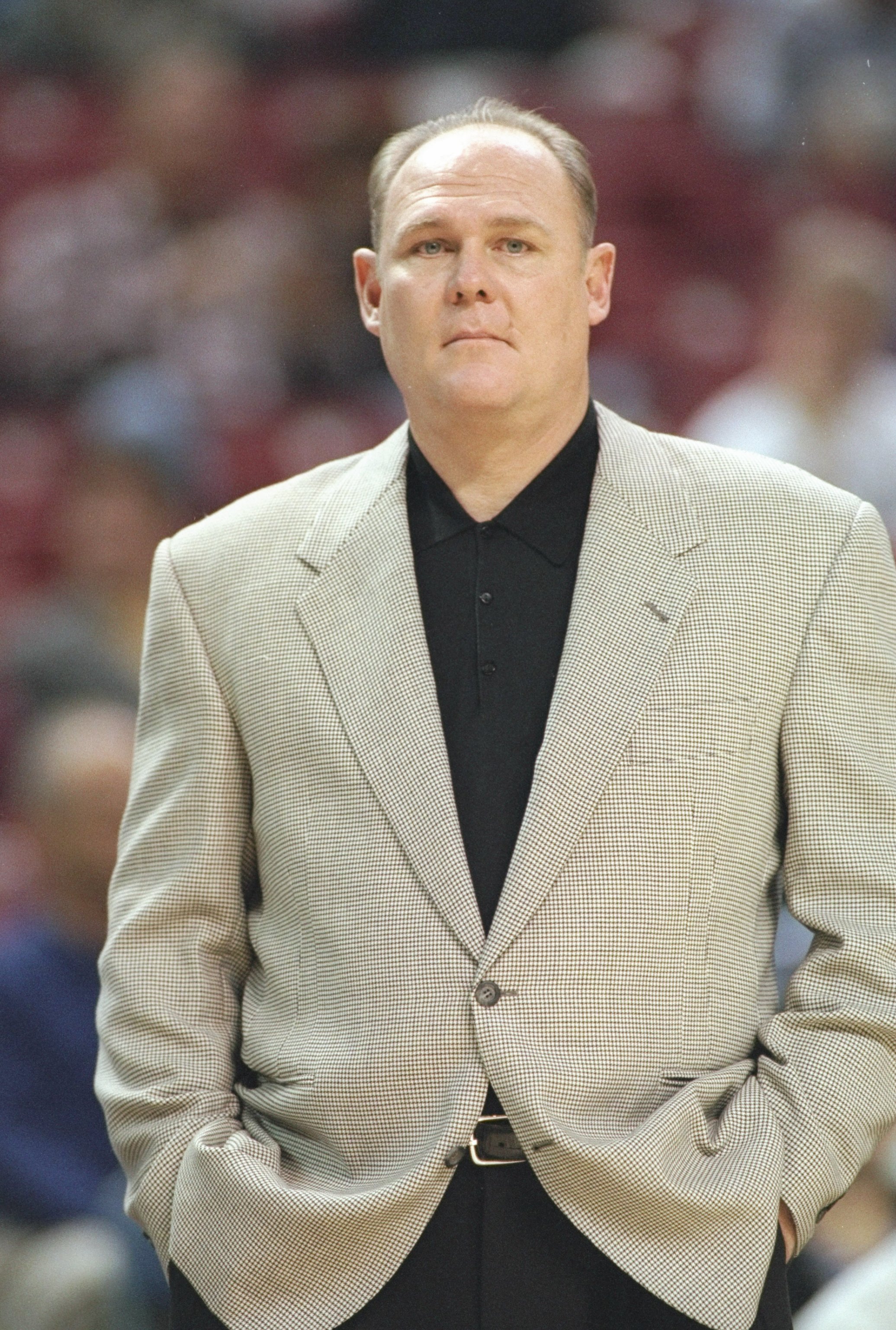 11 Nov 1996:  Coach George Karl of the Seattle Supersonics watches his players during a game against the Sacramento Kings at the Arco Arena in Sacramento, California.  The Supersonics won the game 110-94. Mandatory Credit: Otto Greule  /Allsport