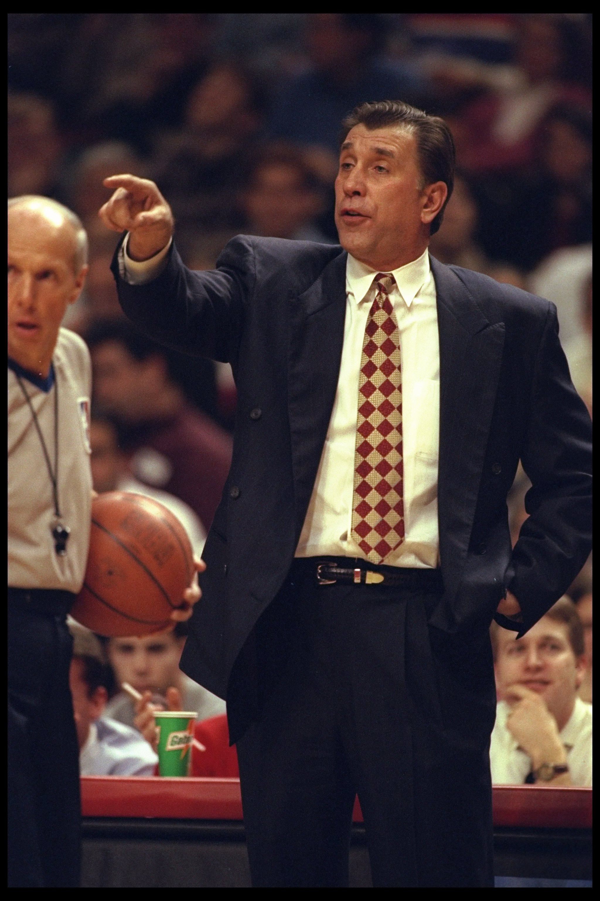 3 Jan 1996:  Houston Rockets head coach Rudy Tomjanovich looks on during a game against the Chicago Bulls played at the United Center in Chicago, Illinois.  The Bulls won the game, 100-86. Mandatory Credit: Jonathan Daniel/Allsport