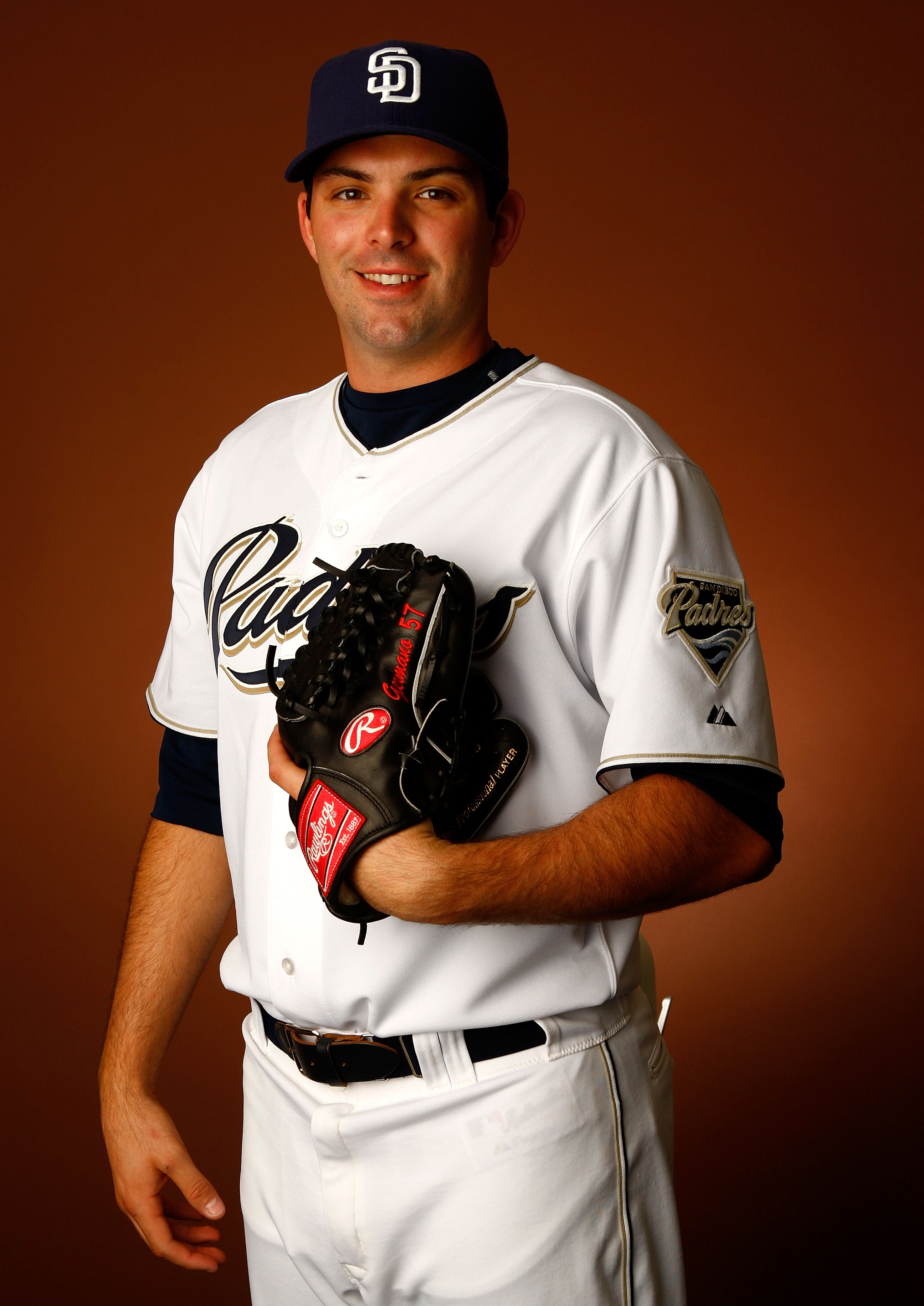 PEORIA, AZ - FEBRUARY 22:  Pitcher Justin Germano #57 of the San Diego Padres poses for a portrait during spring training on February 22, 2008 at the Peoria Sports Complex in Peoria, Arizona.  (Photo by Jamie Squire/Getty Images)