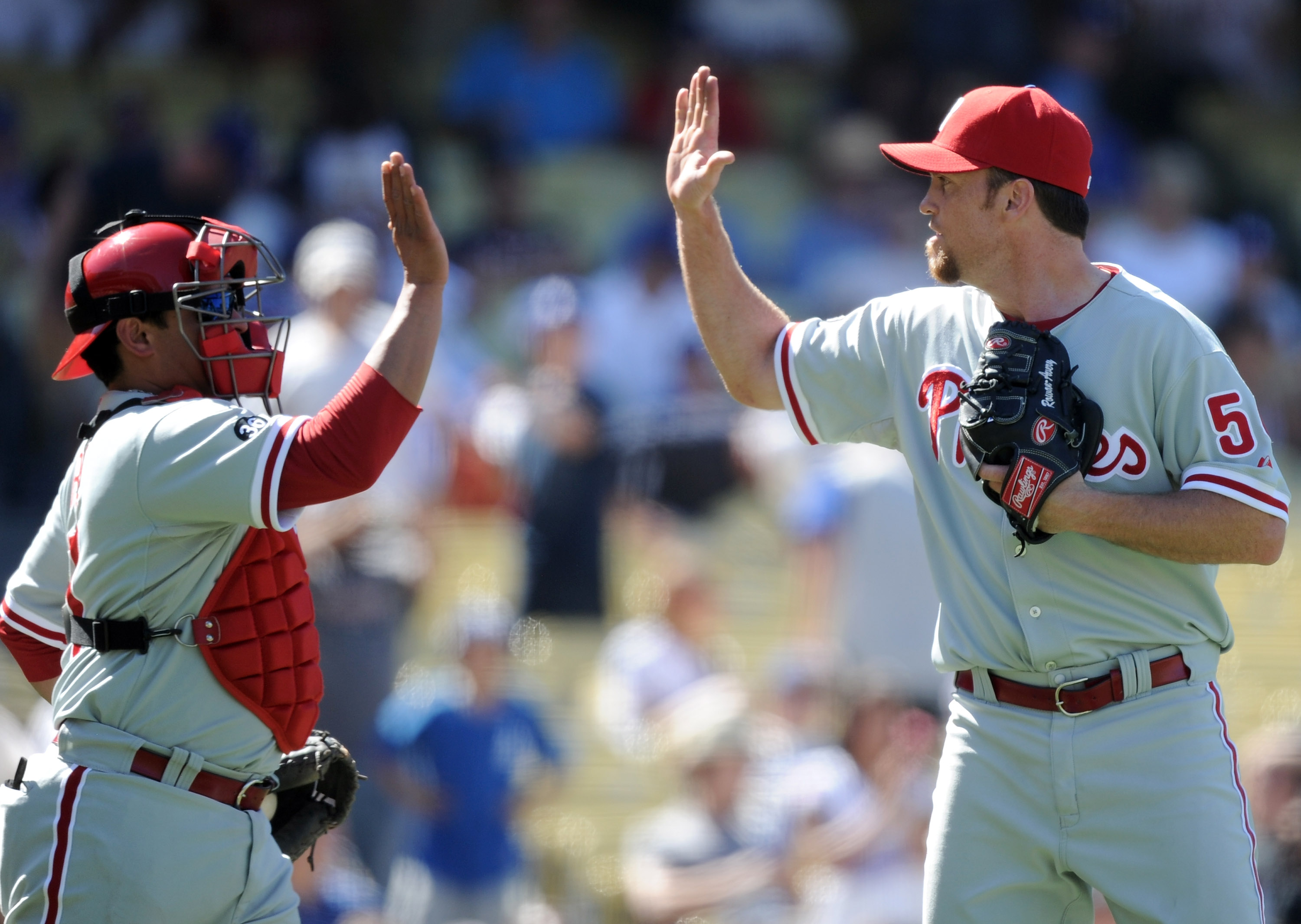 Carlos Ruiz and Brad Lidge by Jim Mcisaac