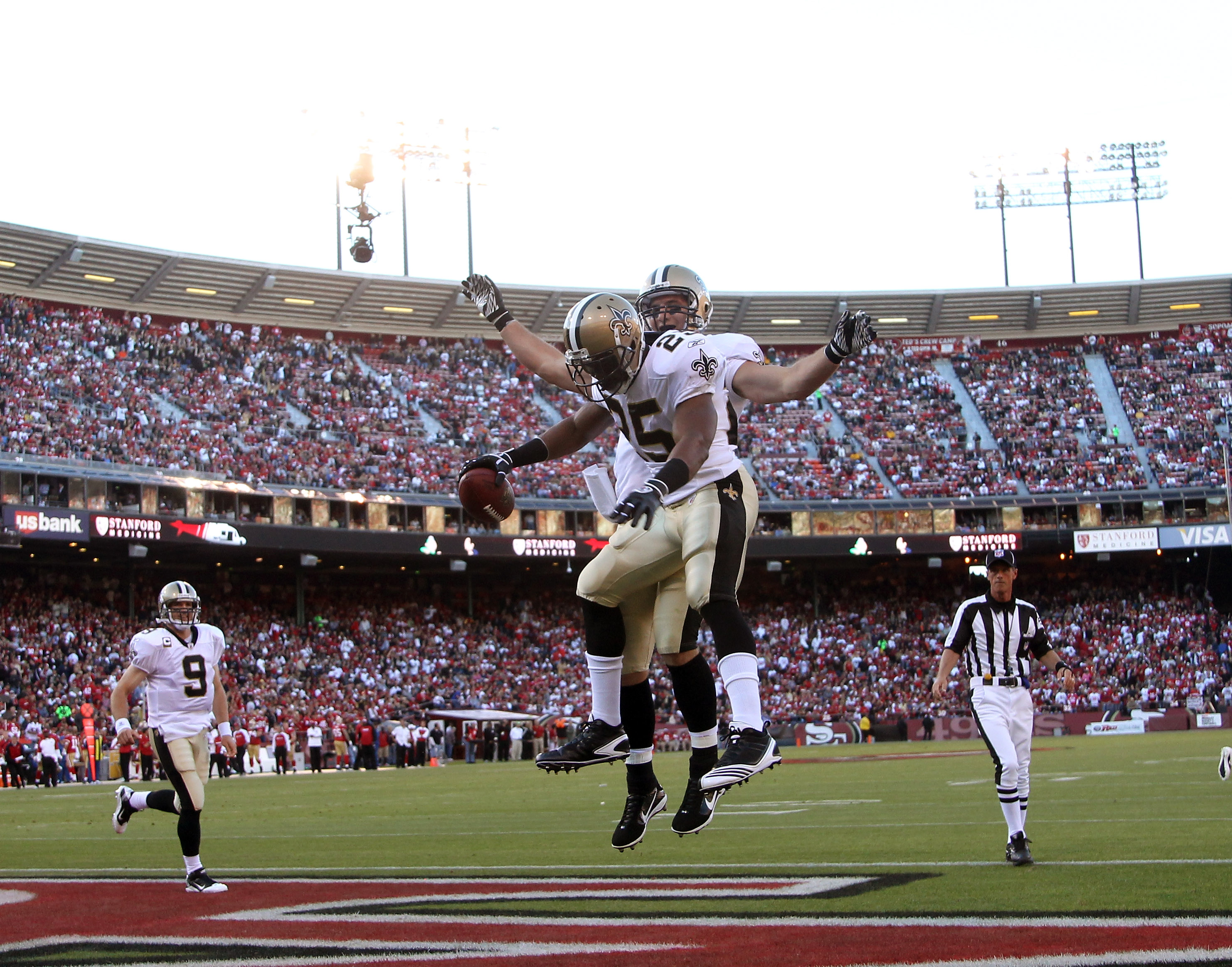 New Orleans Saints Drew Brees reacts after a 3rd quarter touchdown by Reggie  Bush at Giants Stadium in East Rutherford, New Jersey on December 24, 2006.  The New Orleans Saints defeated the