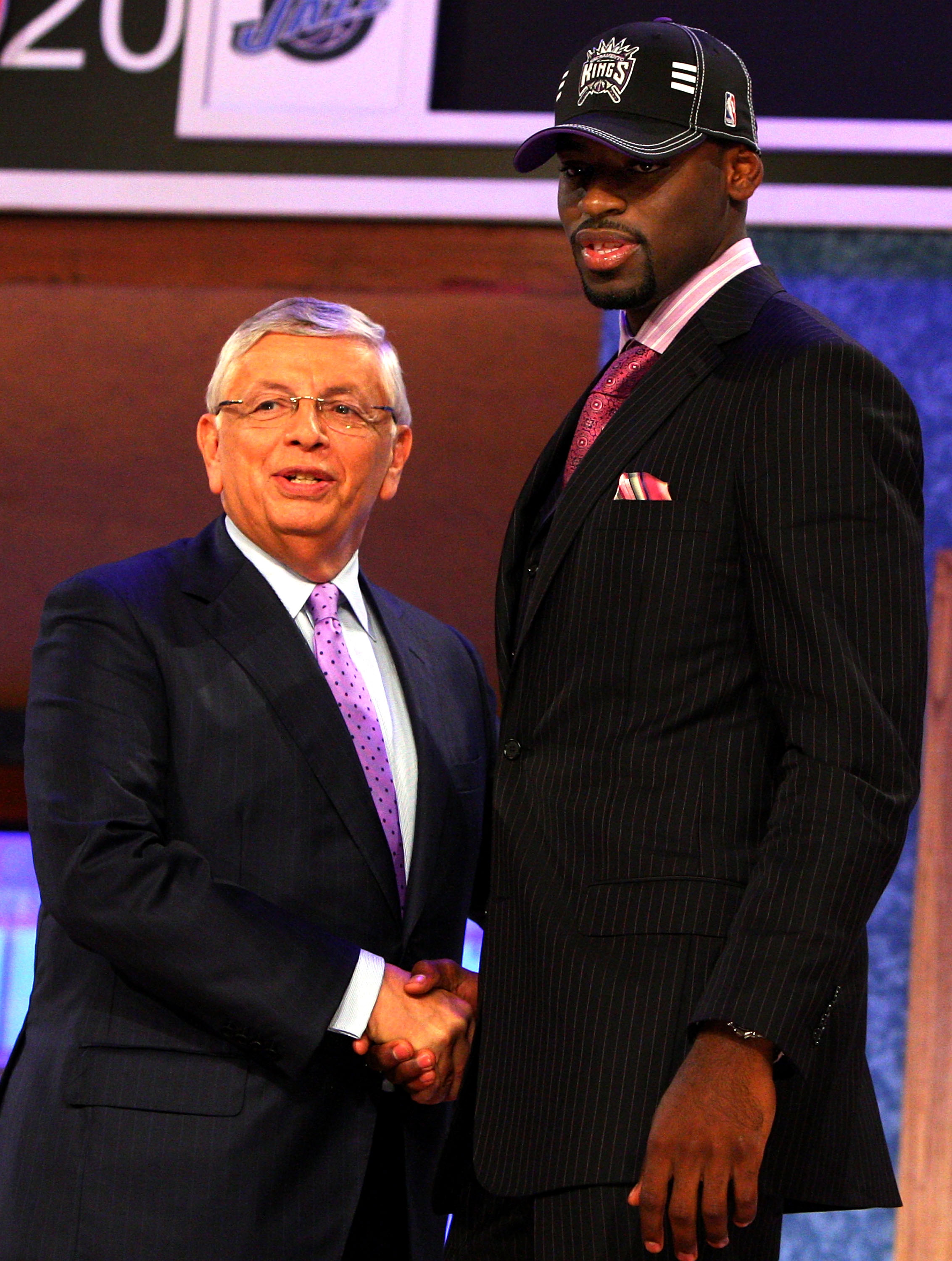 NEW YORK - JUNE 25:  NBA Commissioner David Stern poses for a photograph with the fourth overall draft pick by the Sacramento Kings,  Tyreke Evans during the 2009 NBA Draft at the Wamu Theatre at Madison Square Garden June 25, 2009 in New York City. NOTE