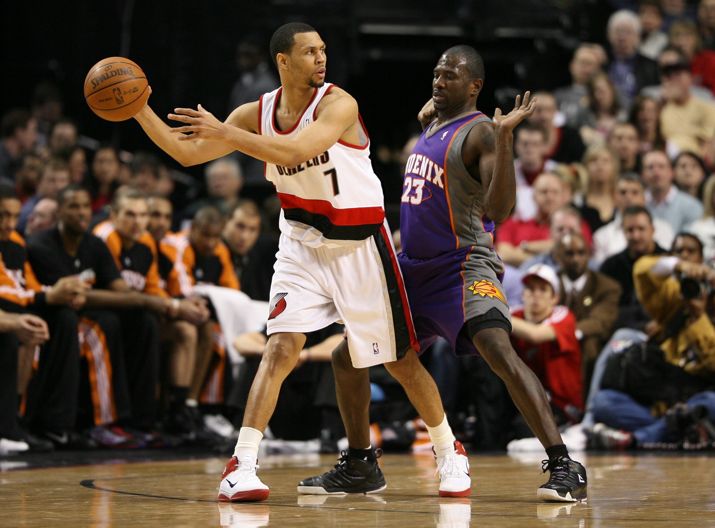 PORTLAND, OR - APRIL 29:  Brandon Roy #7 of the Portland Trail Blazers in action against Jason Richardson #23 of the Phoenix Suns during Game Six of the Western Conference Quarterfinals of the NBA Playoffs on April 29, 2010 at the Rose Garden in Portland,