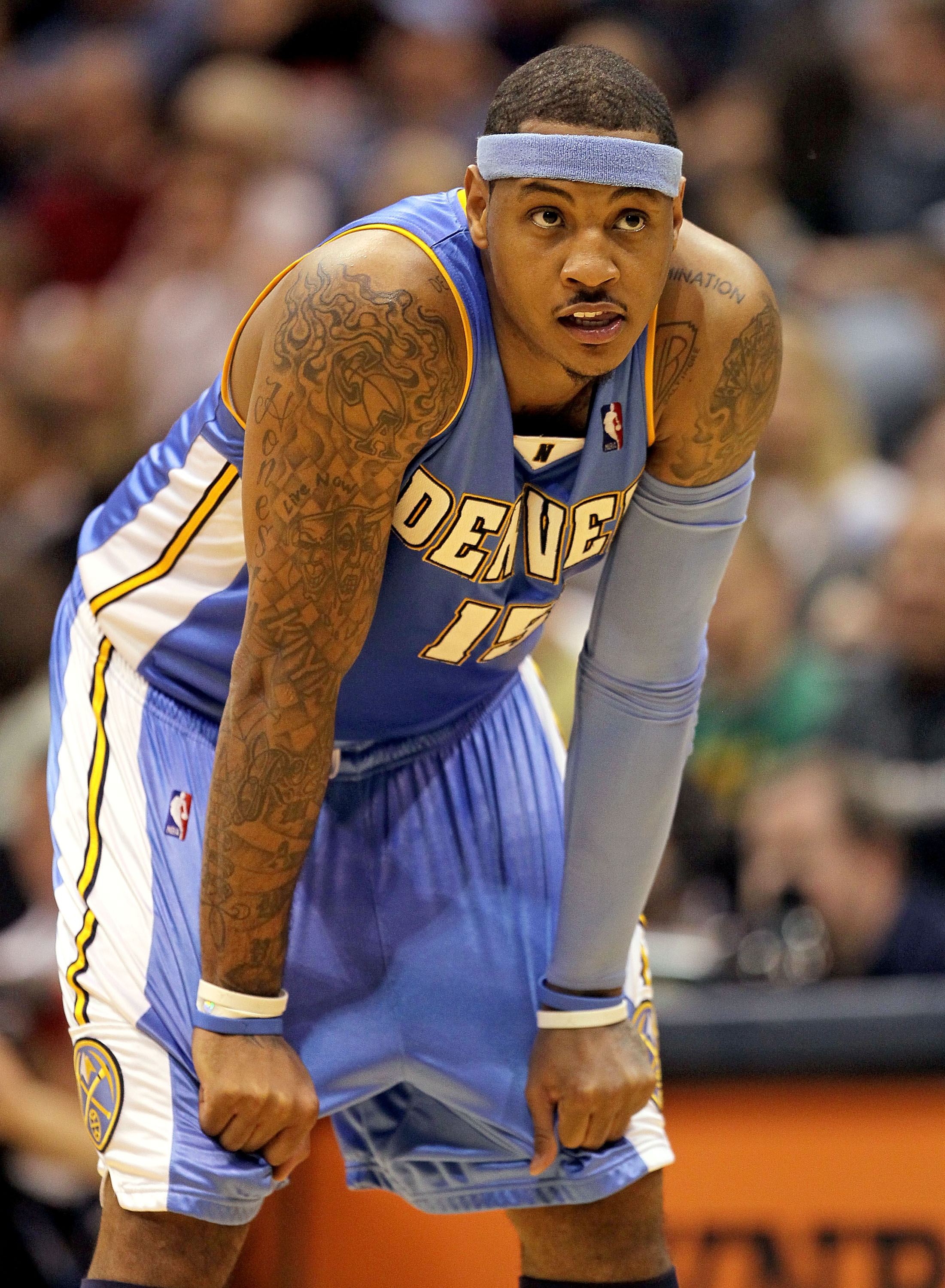SALT LAKE CITY - APRIL 23:  Carmelo Anthony #15 of the Denver Nuggets is pictured against the Utah Jazz during  Game 3 of the Western Conference Quarterfinals of the 2010 NBA Playoffs at EnergySolutions Arena on April 23, 2010 in Salt Lake City, Utah. NOT