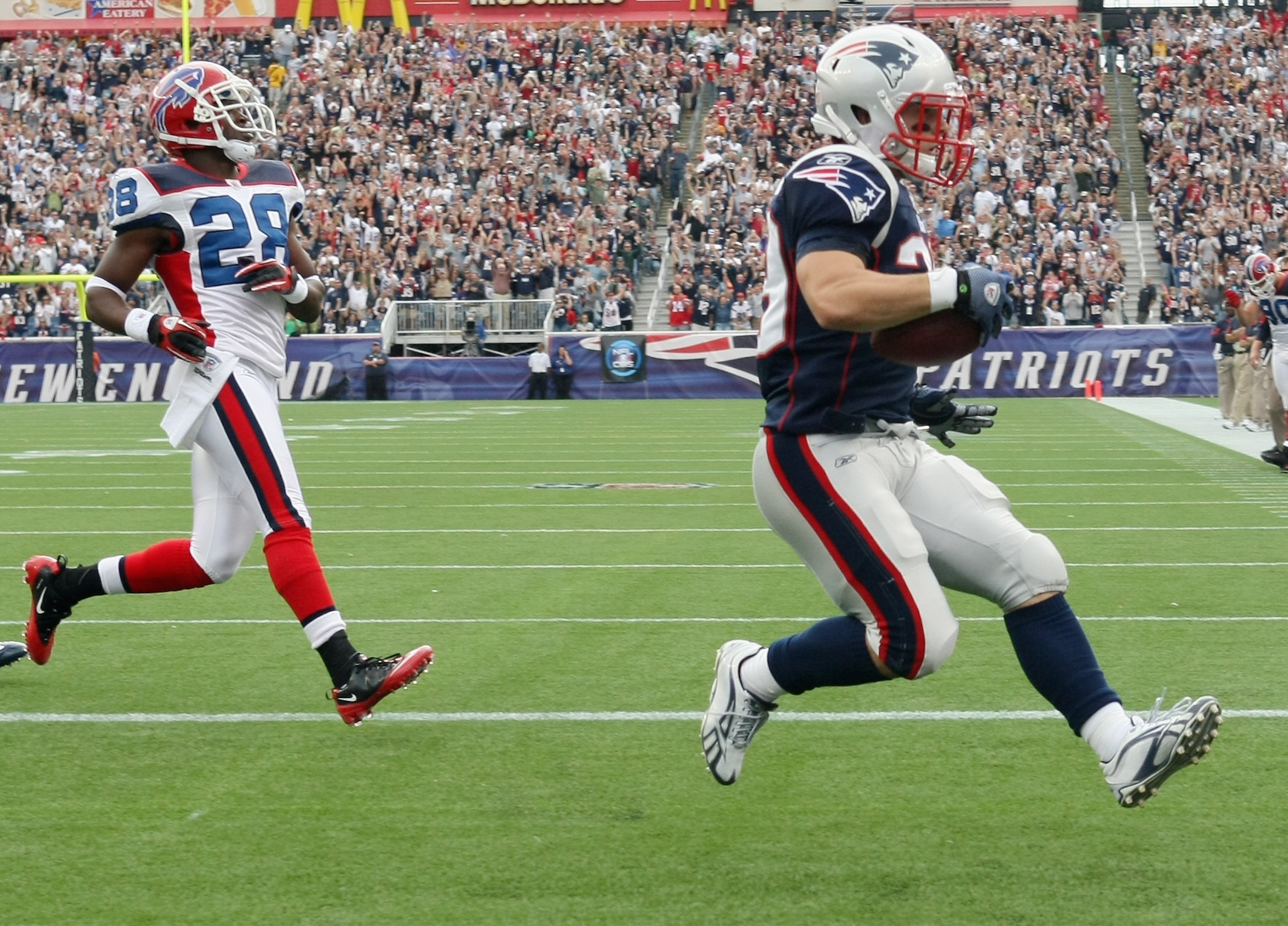 New England Patriots running back Danny Woodhead charges up field on a  7-yard carry in the third quarter against the Indianapolis Colts at  Gillette Stadium in Foxboro, Massachusetts on November 21, 2010.