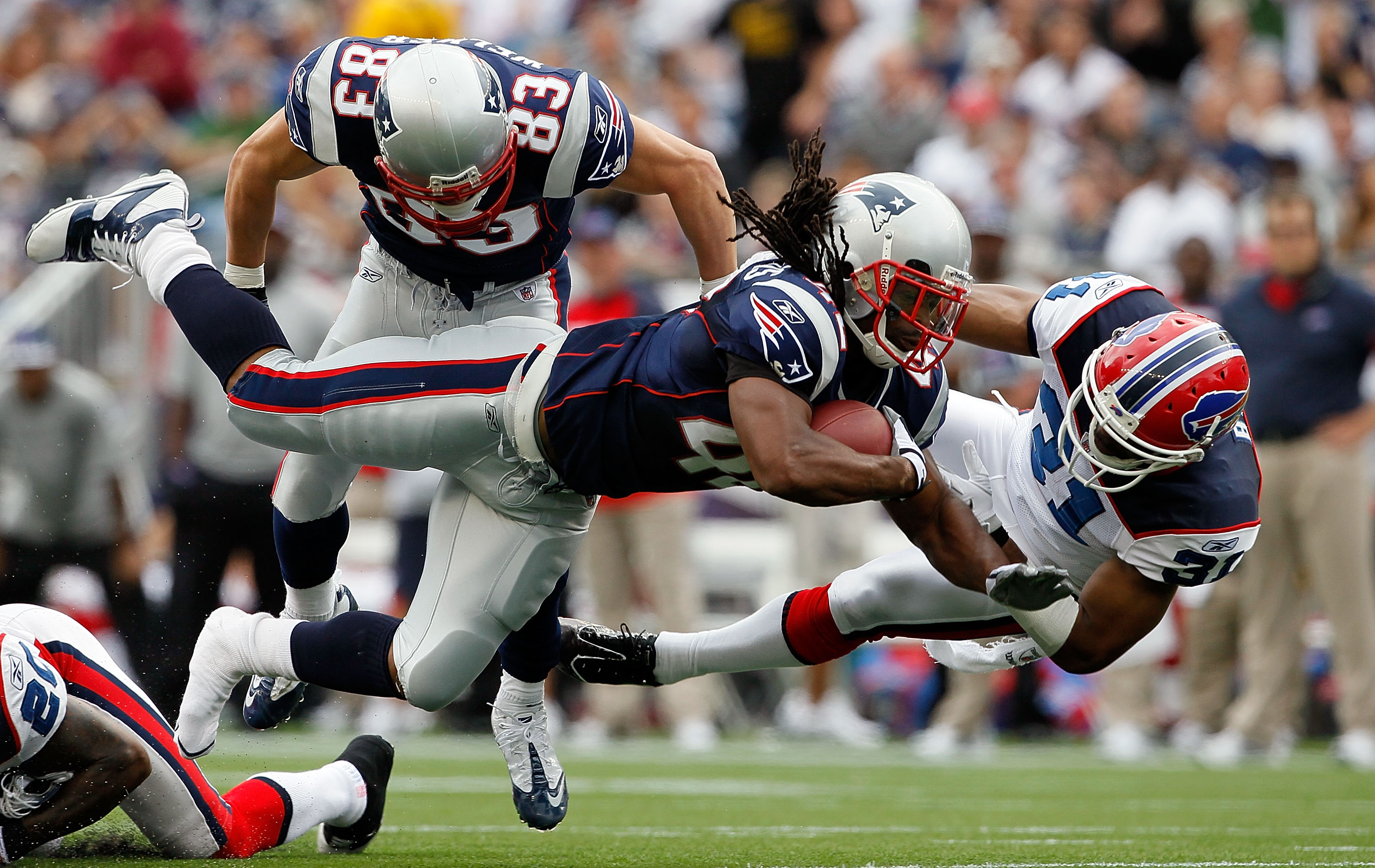 New England Patriots running back Danny Woodhead charges up field on a  7-yard carry in the third quarter against the Indianapolis Colts at  Gillette Stadium in Foxboro, Massachusetts on November 21, 2010.