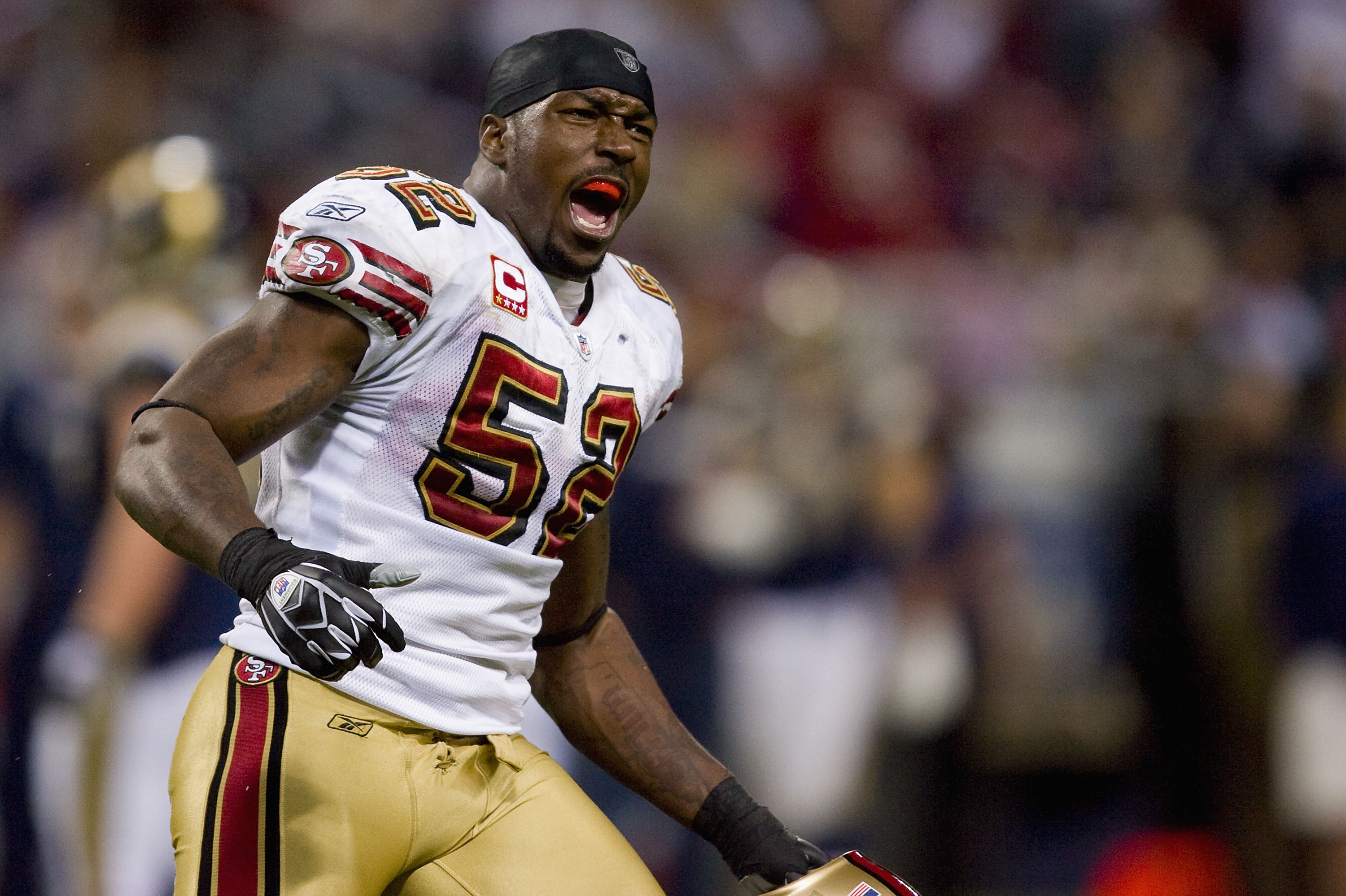 San Francisco 49ers inside linebacker Patrick Willis #52 before the game  against the Kansas City Chiefs at Levi's Stadium in Santa Clara, Calif. on  Sunday, Oct. 5, 2014. (AP Photo/Michael Zito Stock