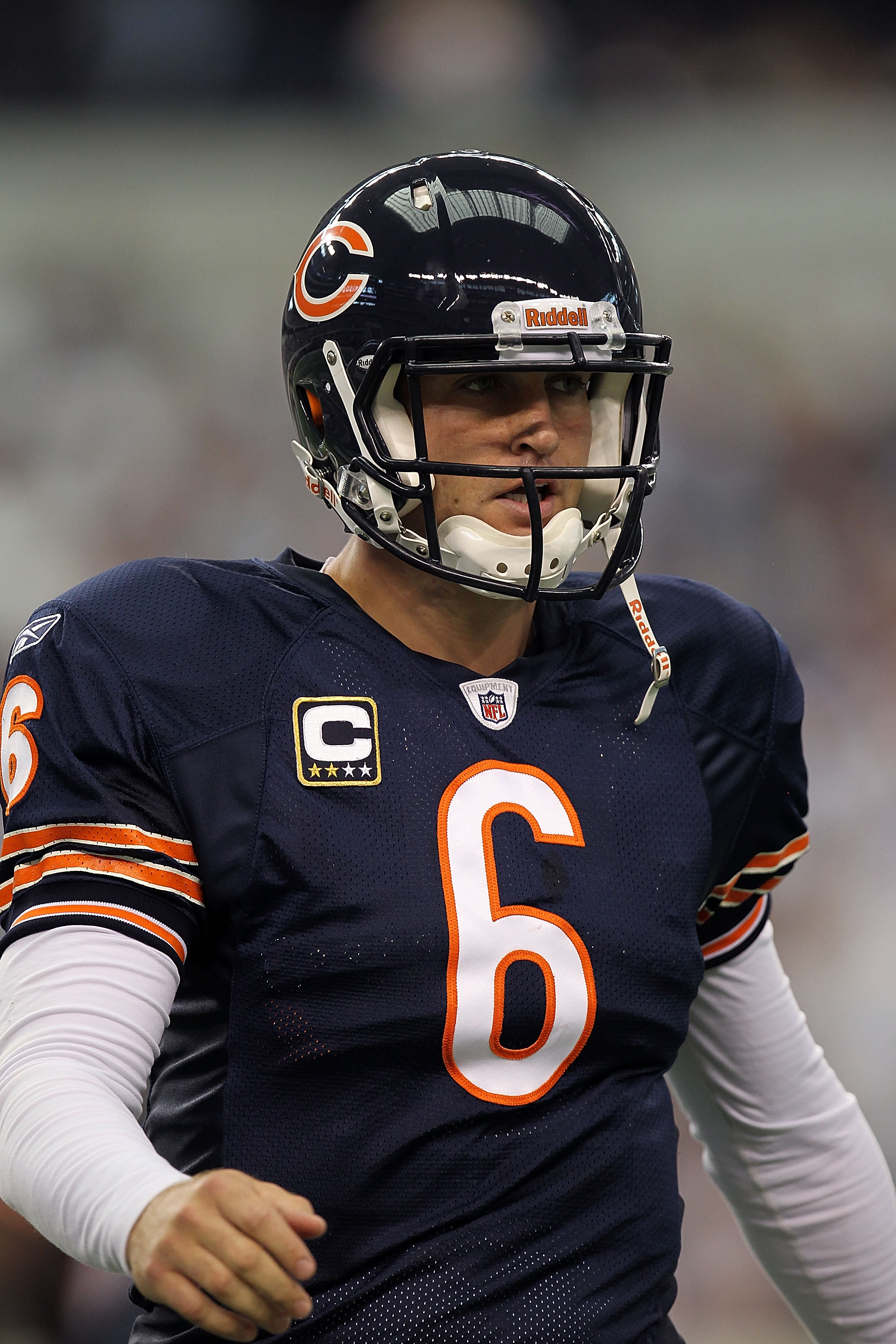 Chicago Bears receiver Brandon Marshall (15) celebrates after crossing the  goal line to cap a 31 yard touchdown pass from Chicago Bears quarterback  Jay Cutler at Cowboy's Stadium in Arlington, Texas on