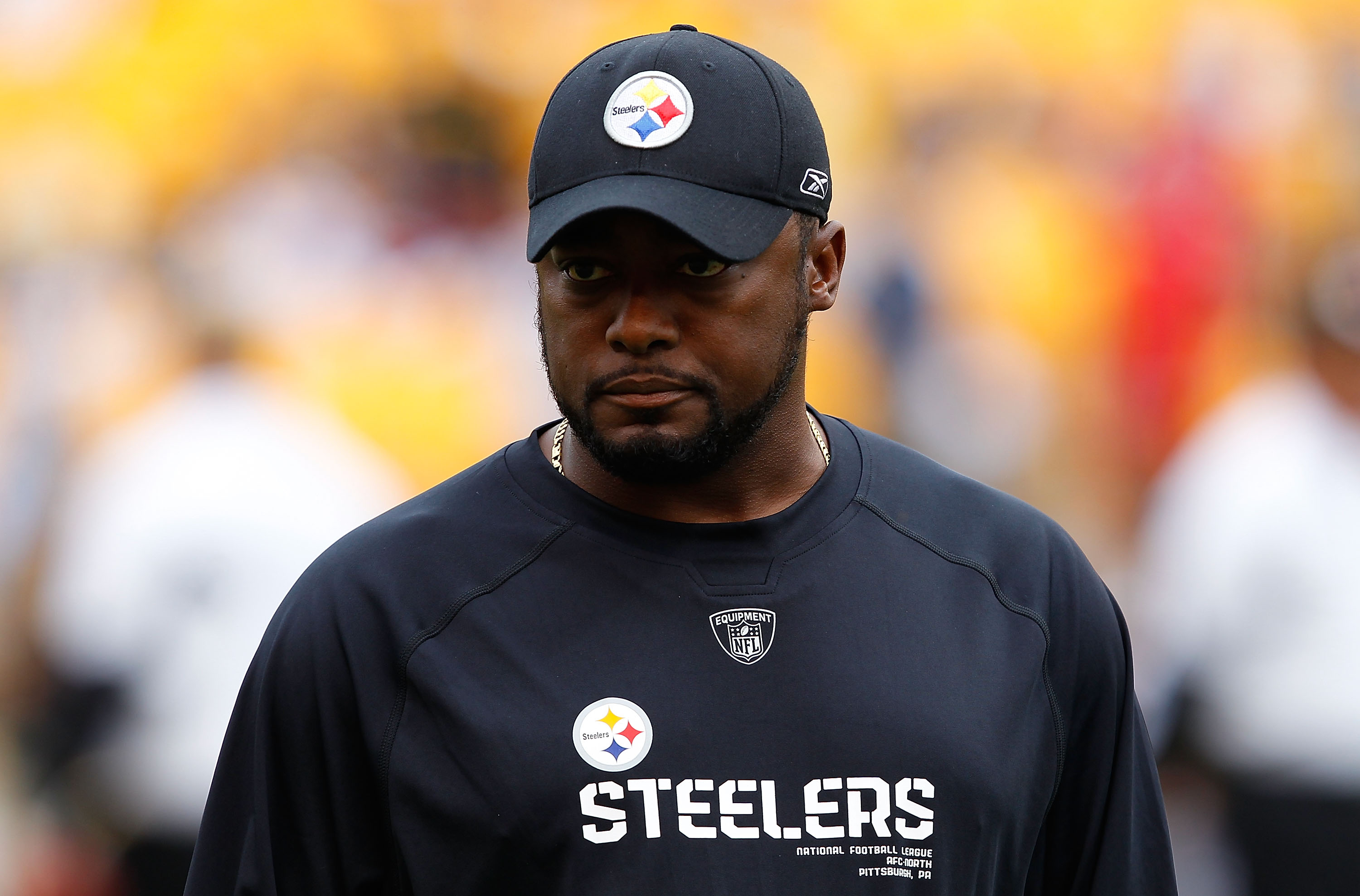 PITTSBURGH - SEPTEMBER 12:  Head coach Mike Tomlin of the Pittsburgh Steelers watches his team warmup prior to the NFL season opener game against the Atlanta Falcons on September 12, 2010 at Heinz Field in Pittsburgh, Pennsylvania.  (Photo by Jared Wicker