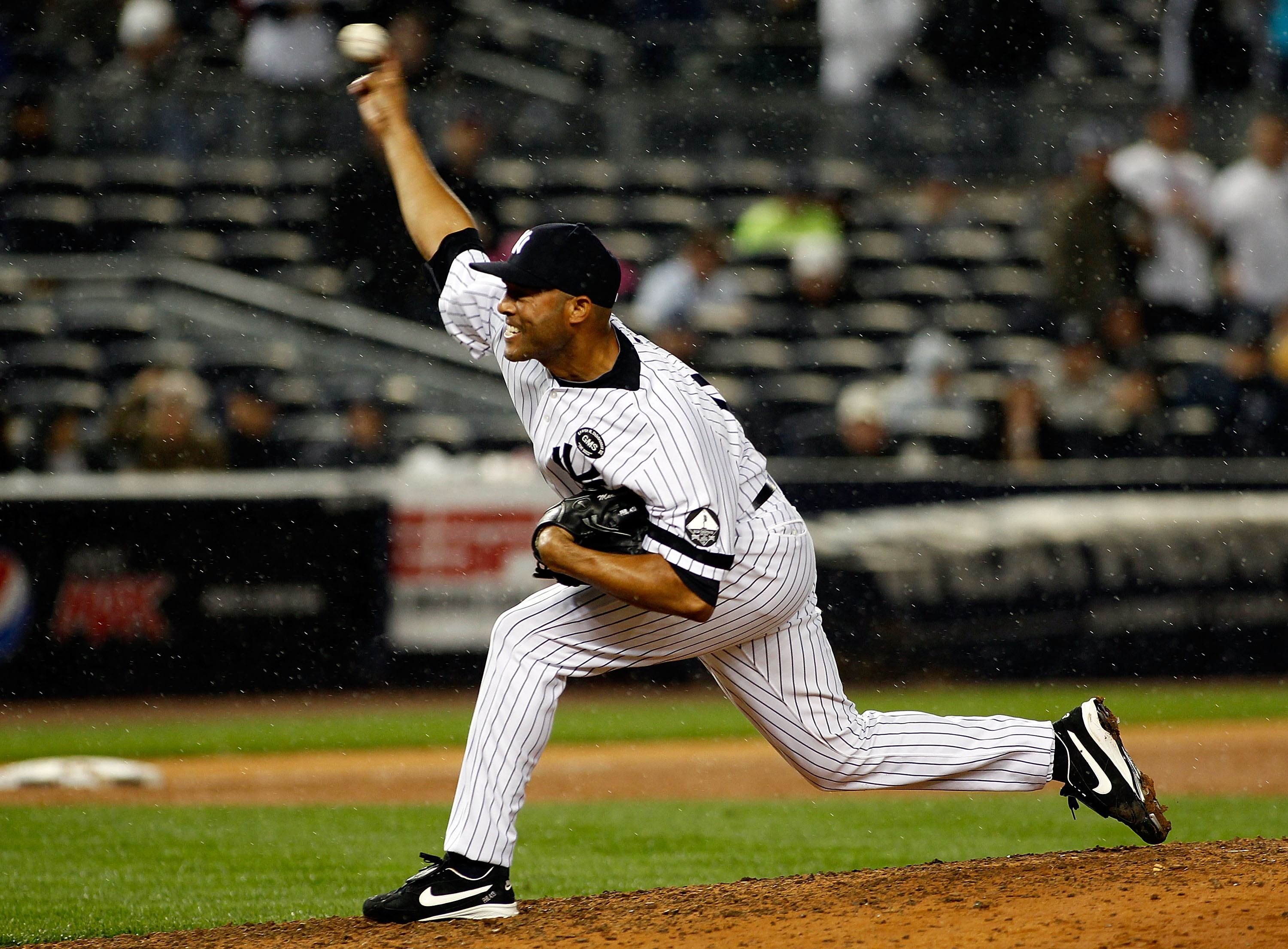 NEW YORK - SEPTEMBER 26:  Mariano Rivera #42 of the New York Yankees delivers a pitch in the ninth-inning against the Boston Red Sox on September 26, 2010 at Yankee Stadium in the Bronx borough of New York City. The Yankees won 4-3.  (Photo by Mike Stobe/