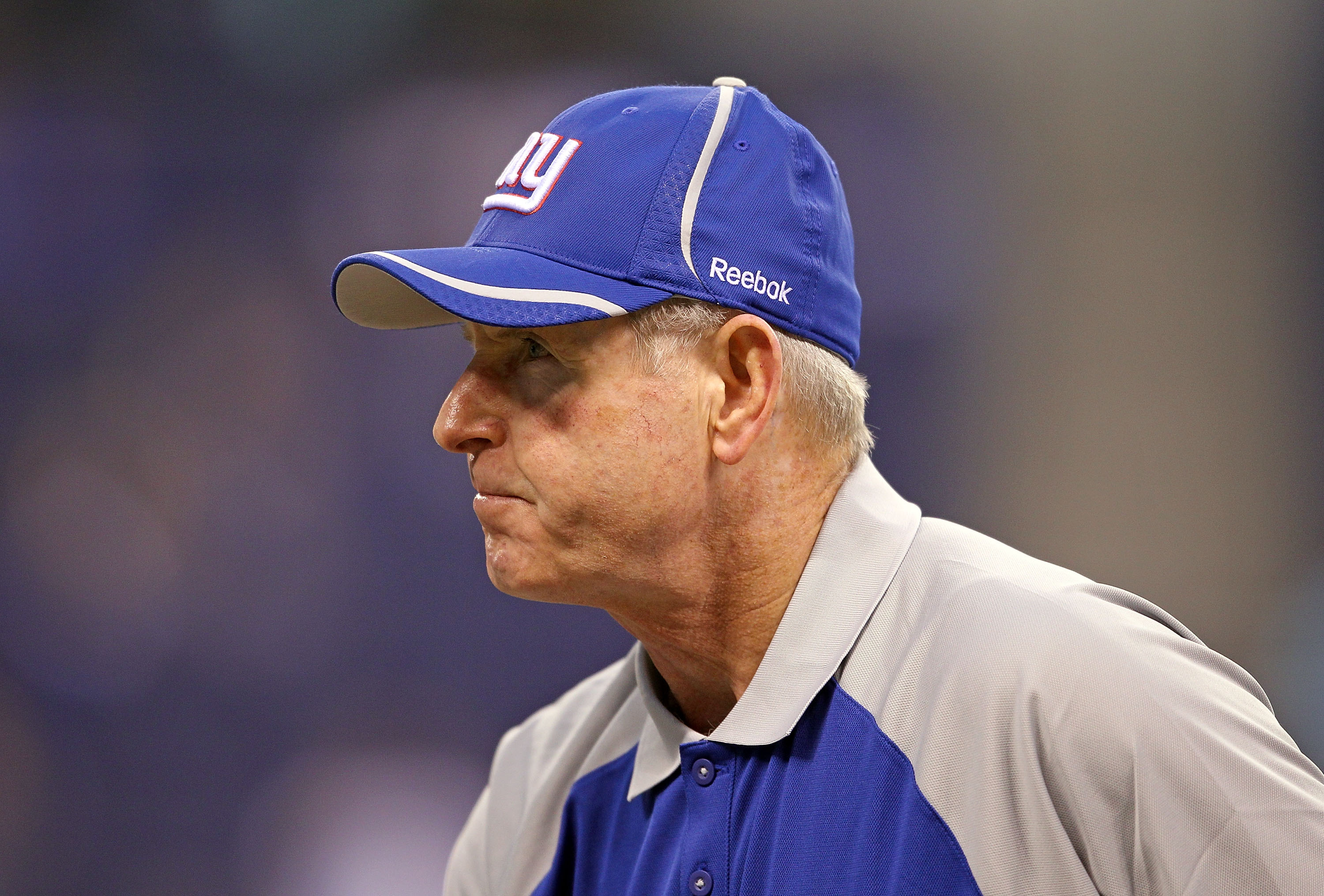 INDIANAPOLIS - SEPTEMBER 19:  Tom Coughlin the Head Coach of the New York Giants is pictured during the NFL game against the Indianapolis Colts at Lucas Oil Stadium on September 19, 2010 in Indianapolis, Indiana.  (Photo by Andy Lyons/Getty Images)