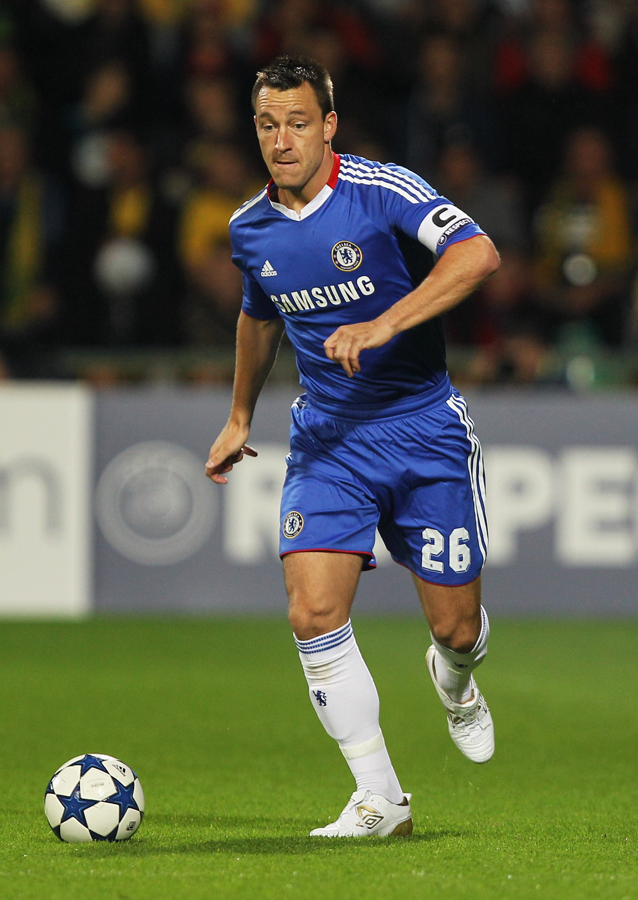 ZILINA, SLOVAKIA - SEPTEMBER 15:  John Terry of Chelsea in action during the UEFA Champions League Group F match between MSK Zilina and Chelsea at the Pod Dubnom Stadium on September 15, 2010 in Zilina, Slovakia.  (Photo by Hamish Blair/Getty Images)