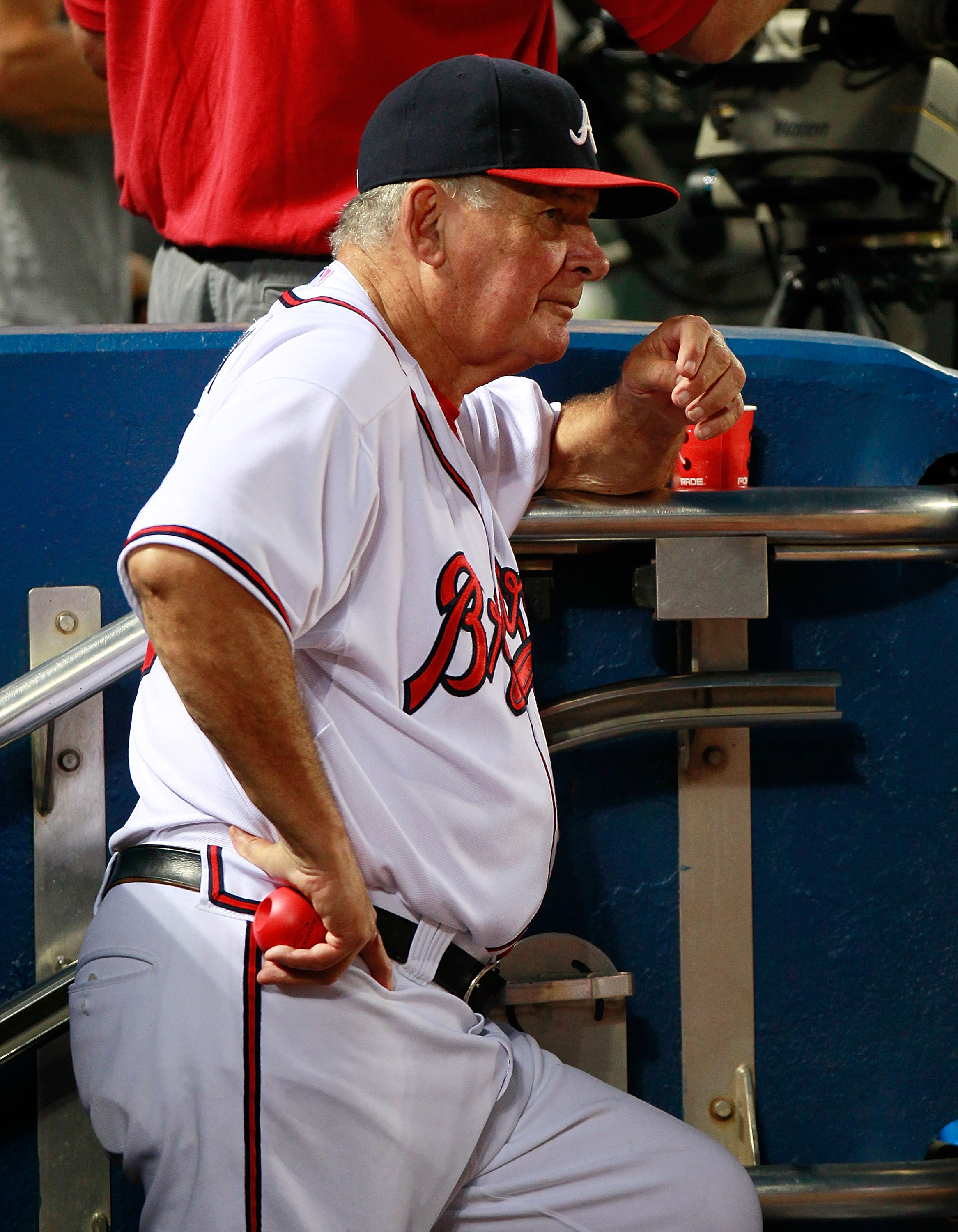 ATLANTA - AUGUST 31:  Manager Bobby Cox #6 of the Atlanta Braves watches from the dugout against the New York Mets at Turner Field on August 31, 2010 in Atlanta, Georgia.  (Photo by Kevin C. Cox/Getty Images)