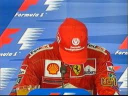 Michael Schumacher breaks down at the post-race press conference