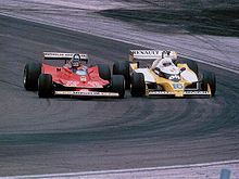 Gilles Villeneuve and Rene Arnoux bang wheels