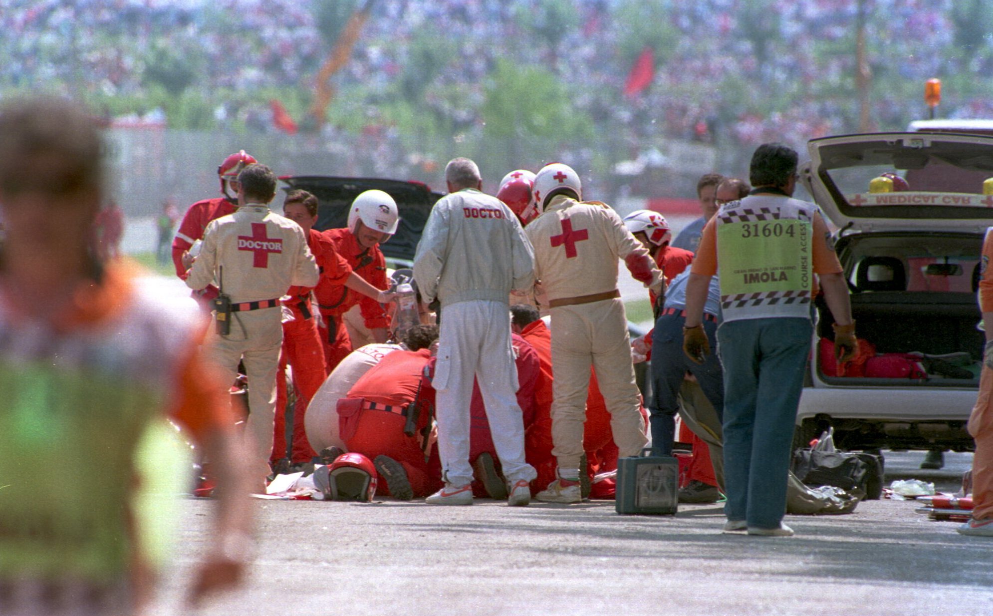 medical teams try desperately to save Ayrton Senna
