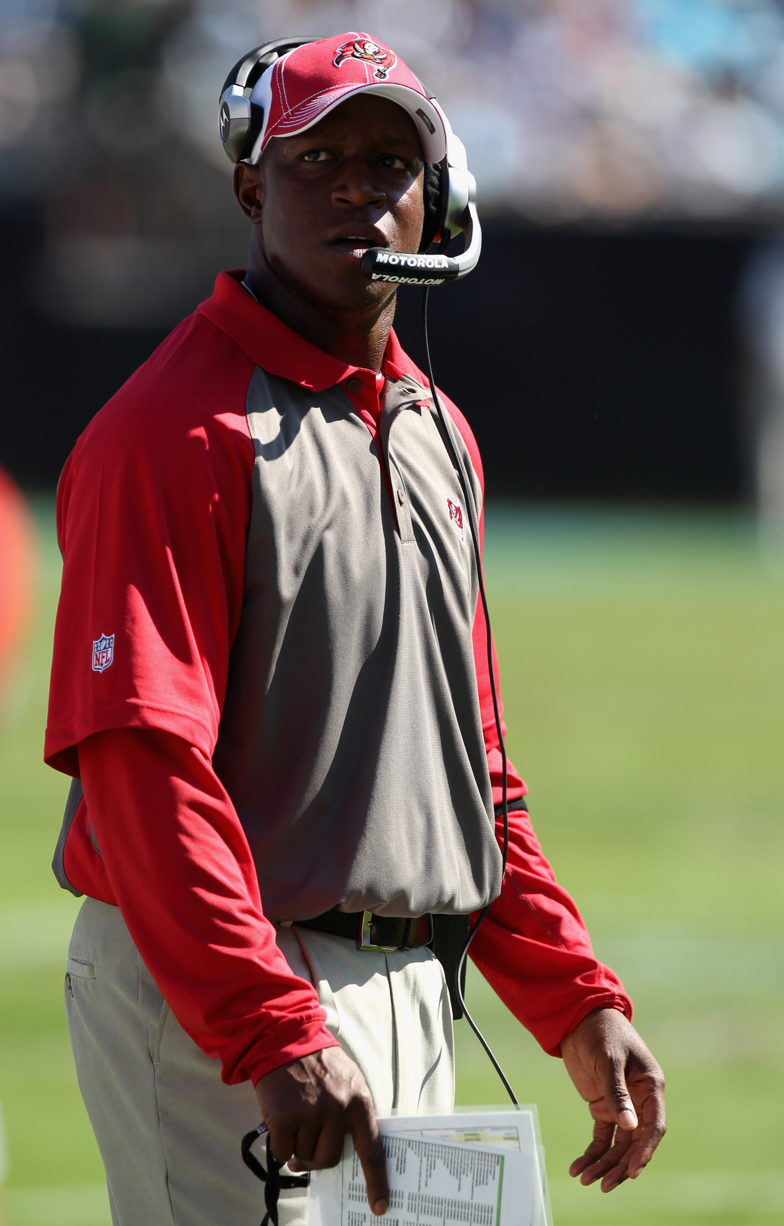 13 SEP 2009: Head Coach Raheem Morris of the Buccaneers in the red