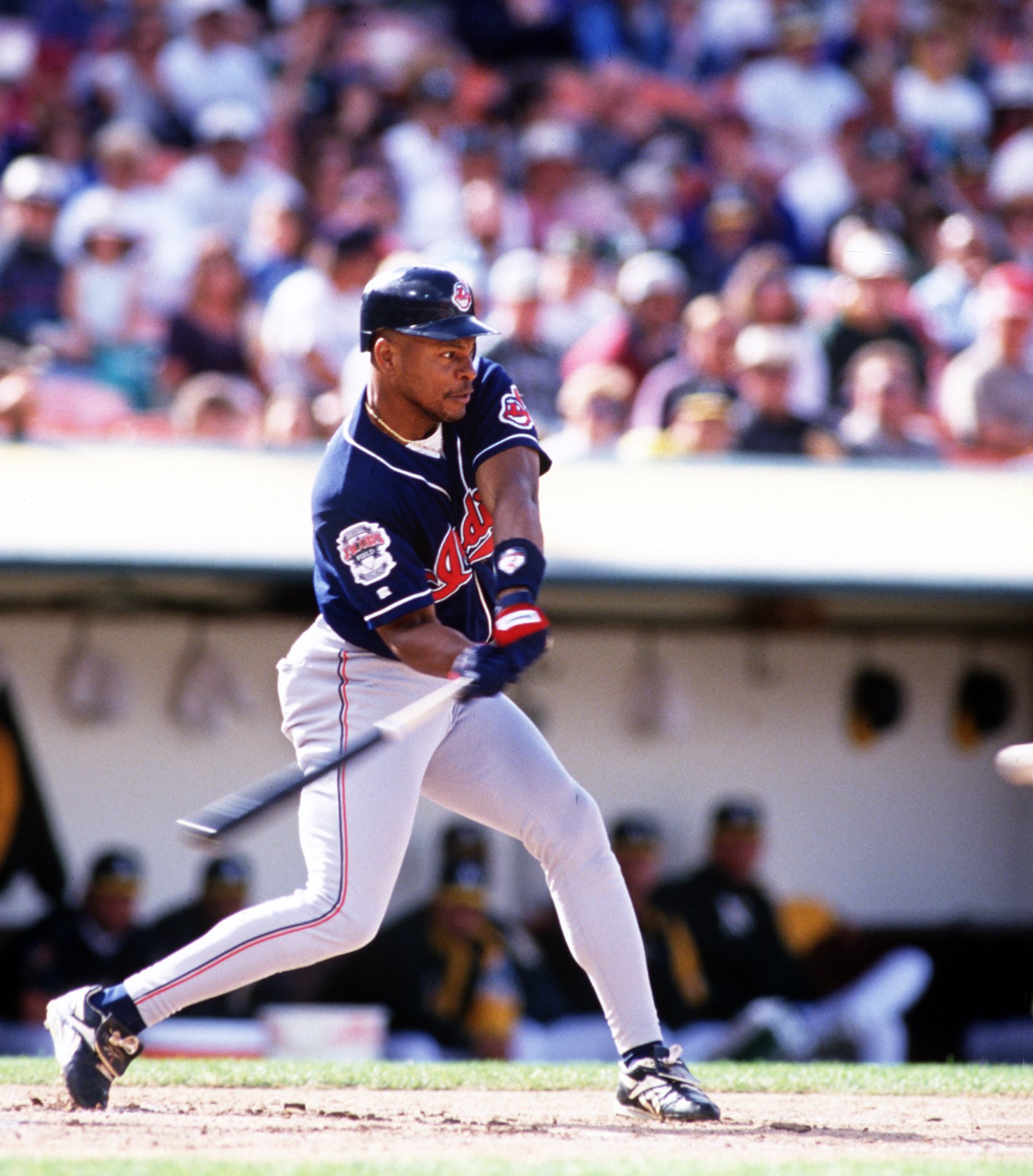 5 JUN 1994:  CLEVELAND OUTFIELDER ALBERT BELLE SWINGS AT AN OAKLAND PITCH DURING THE INDIANS 8-1 VICTORY OVER THE ATHLETICS AT THE OAKLAND COLISEUM. Mandatory Credit: Otto Greule/ALLSPORT