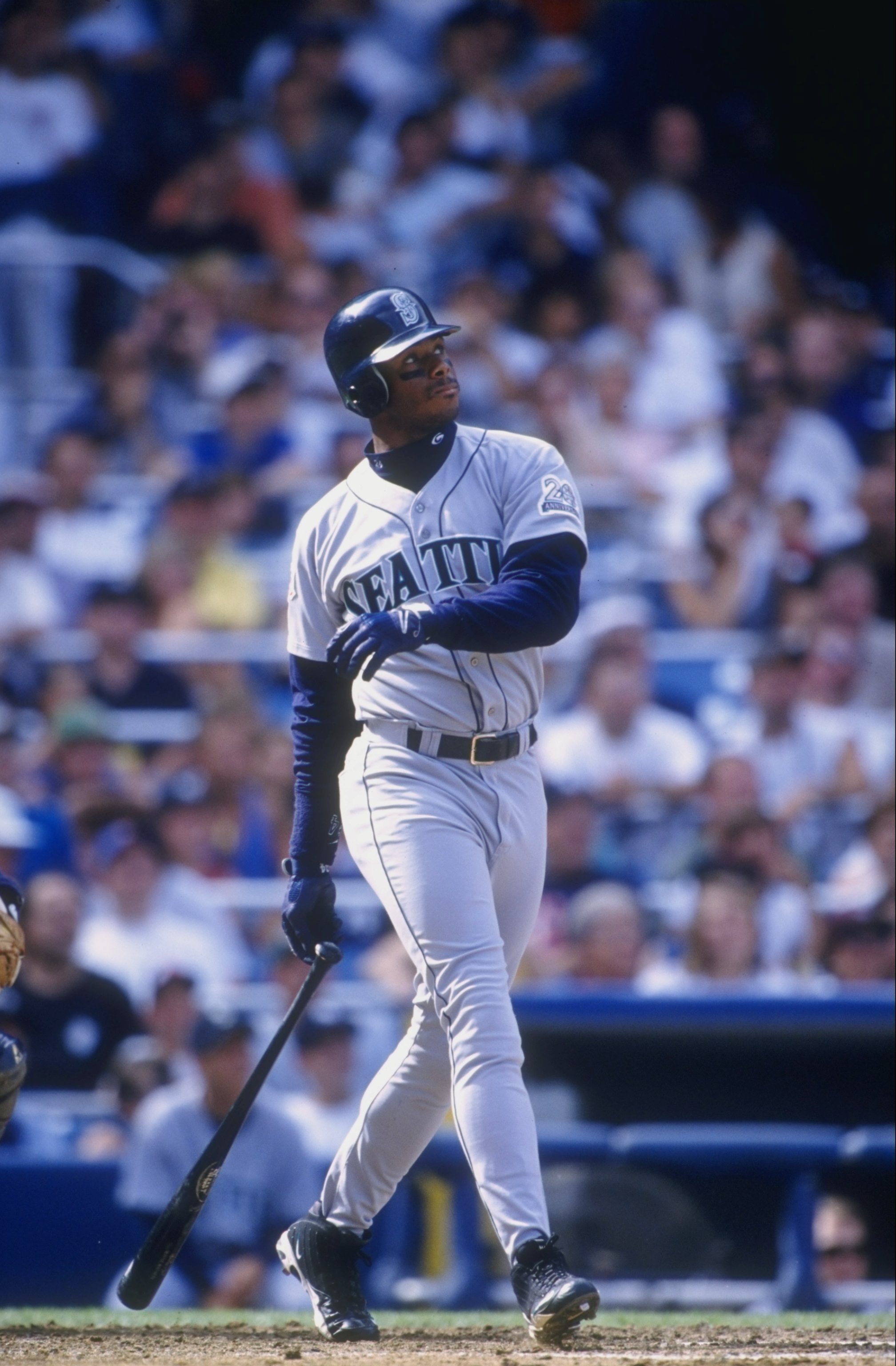 26 Jul 1997:  Outfielder Ken Griffey Jr. of the Seattle Mariners in action during a game against the New York Yankees at Yankee Stadium in Bronx, New York.  The Mariners won the game 9-7. Mandatory Credit: Tomasso DeRosa  /Allsport