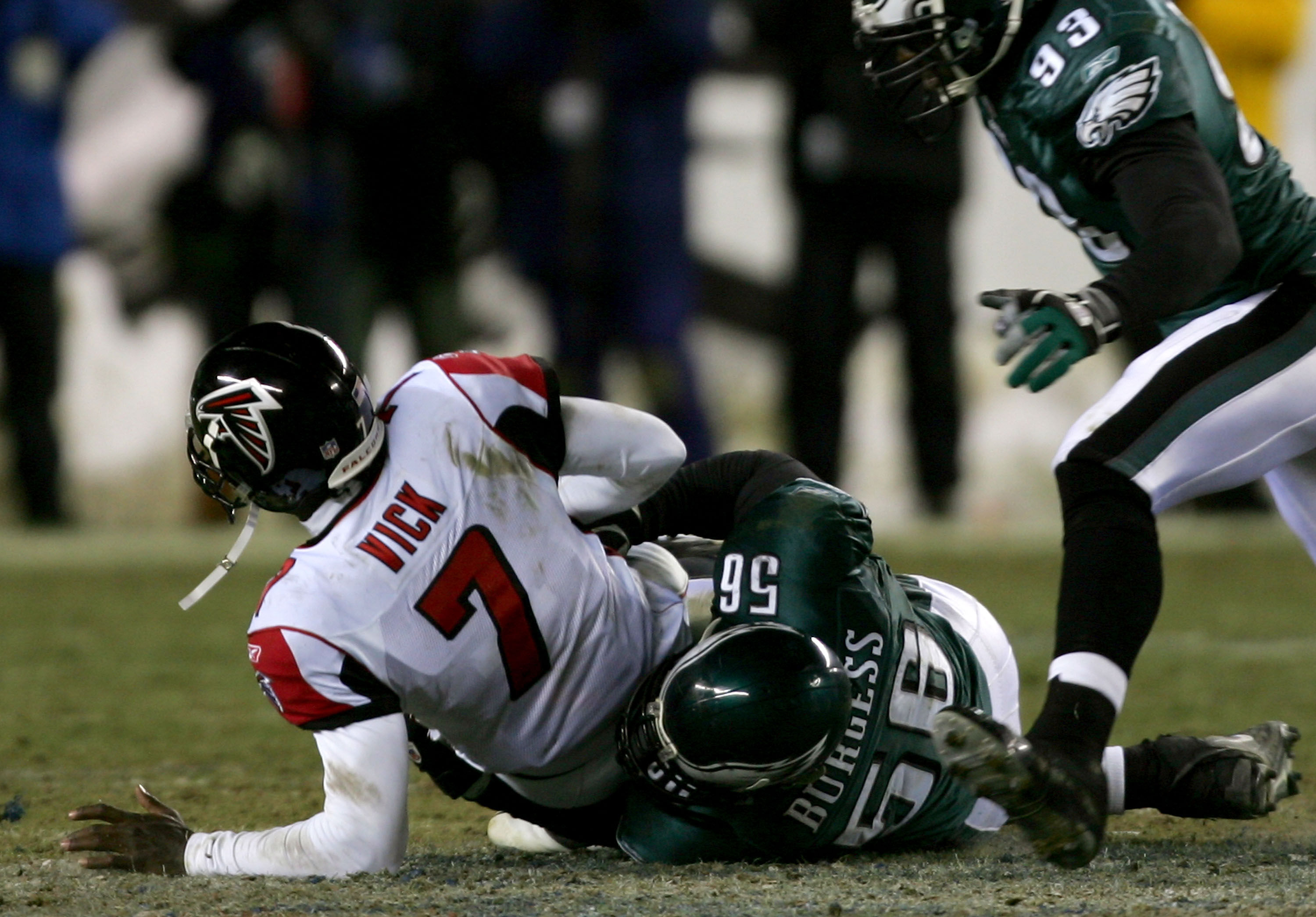 2004 NFC Championship: Falcons vs. Eagles, Atlanta Falcons. Philadelphia  Eagles. The 2004 NFC Championship featured the electric Mike Vick taking on  Donovan McNabb and a defense led by Brian Dawkins!