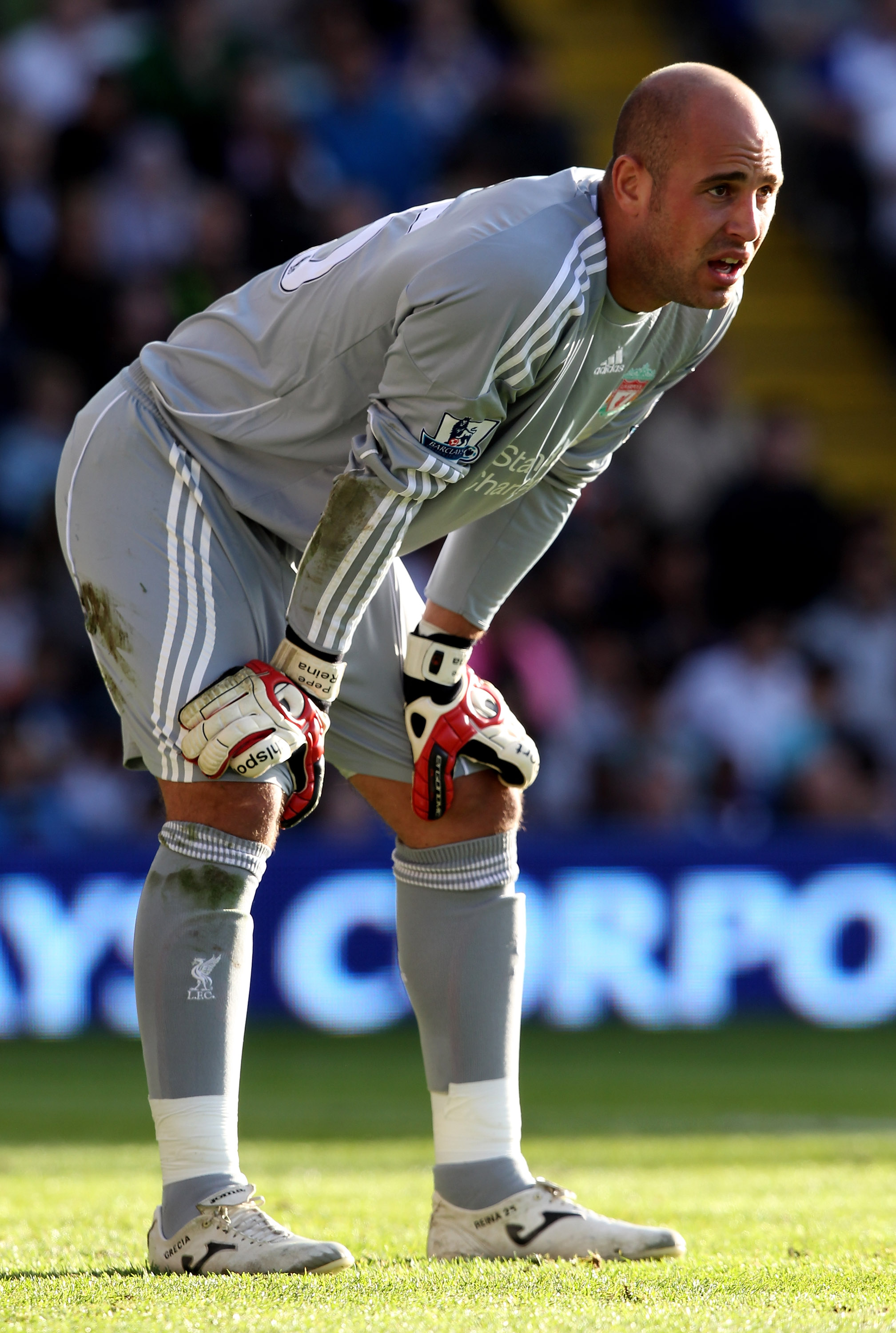 BIRMINGHAM, ENGLAND - SEPTEMBER 12:   Pepe Reina of Liverpool looks on during the Barclays Premier League match between Birmingham City and Liverpool at St Andrew's Stadium on September 12, 2010 in Birmingham, England. (Photo by Ross Kinnaird/Getty Images