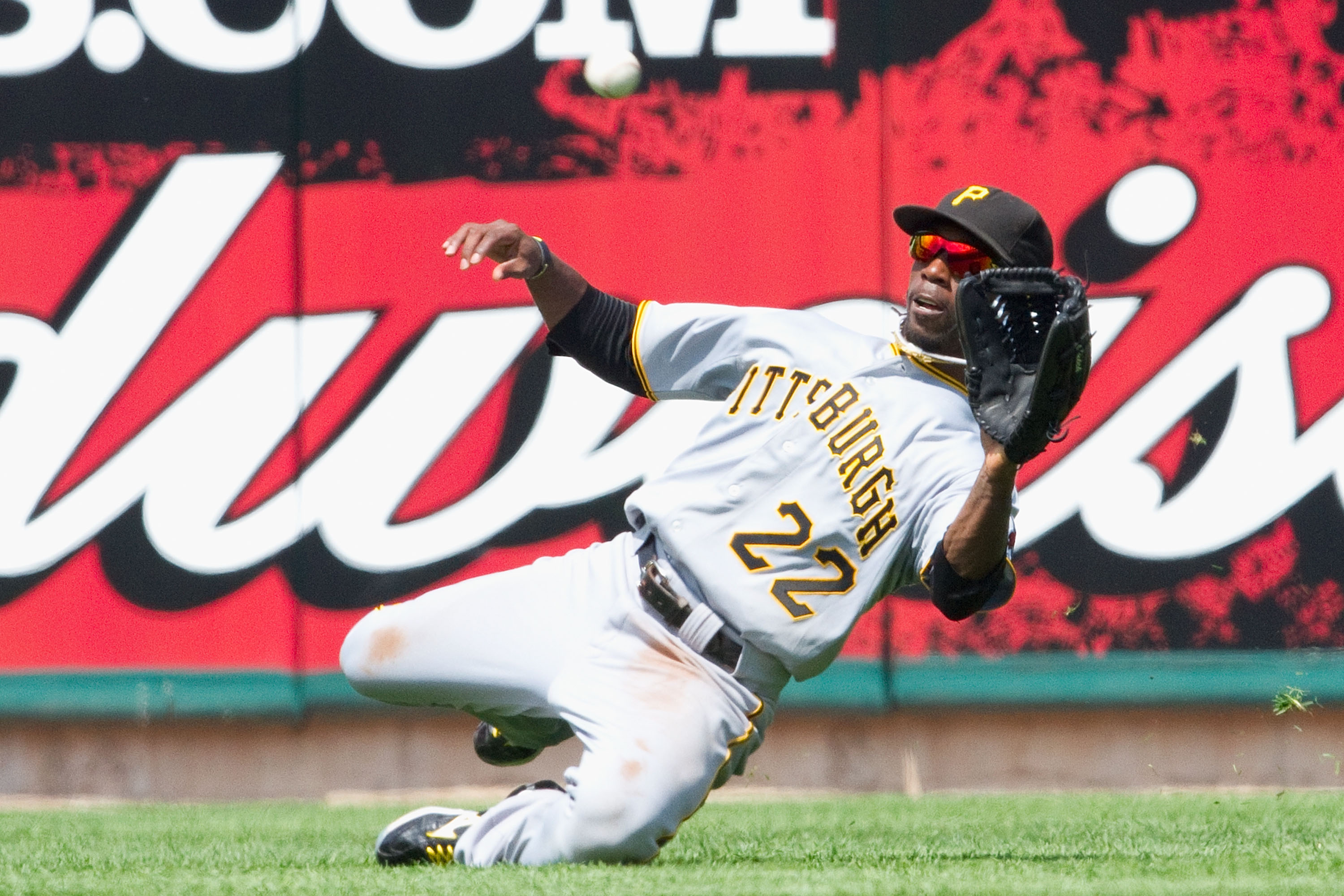 ST. LOUIS - AUGUST 1: Andrew McCutchen of the St. Louis Cardinals fields a fly ball against the Pittsburgh Pirates at Busch Stadium on August 1, 2010 in St. Louis, Missouri.  The Cardinals beat the Pirates 9-1.  (Photo by Dilip Vishwanat/Getty Images)