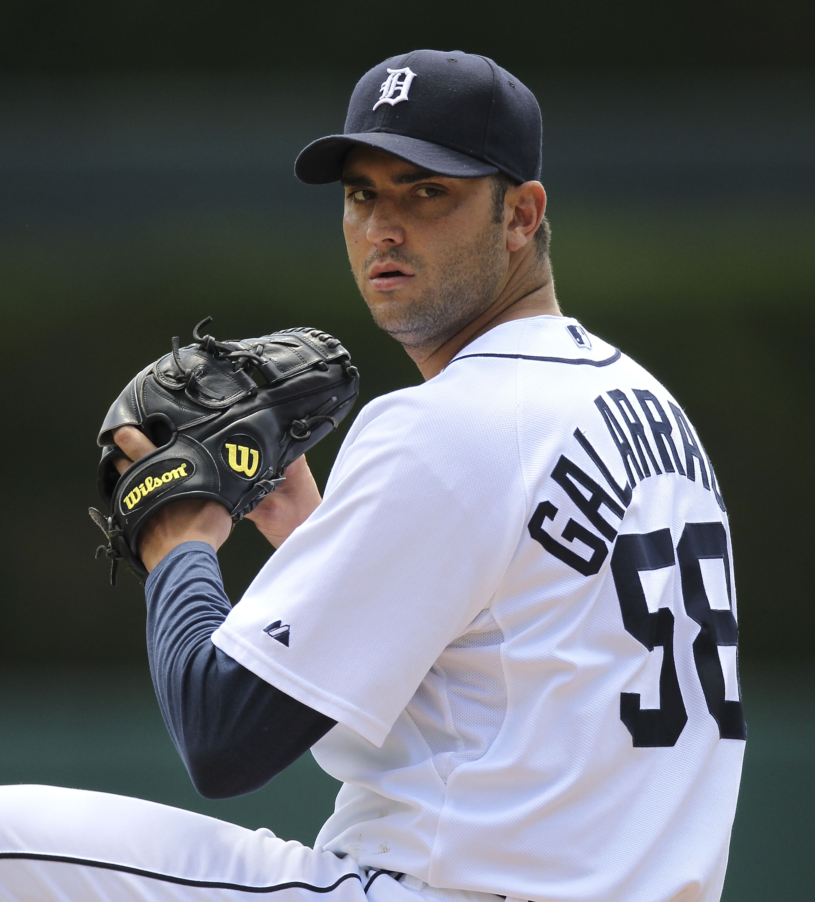 DETROIT - JULY 25: Armando Galarraga #58 of the Detroit Tigers warms up prior to the start of the first inning against the  Toronto Blue Jays on July 25, 2010 at Comerica Park in Detroit, Michigan. The Blue Jays defeated the Tigers 5-3.  (Photo by Leon Ha