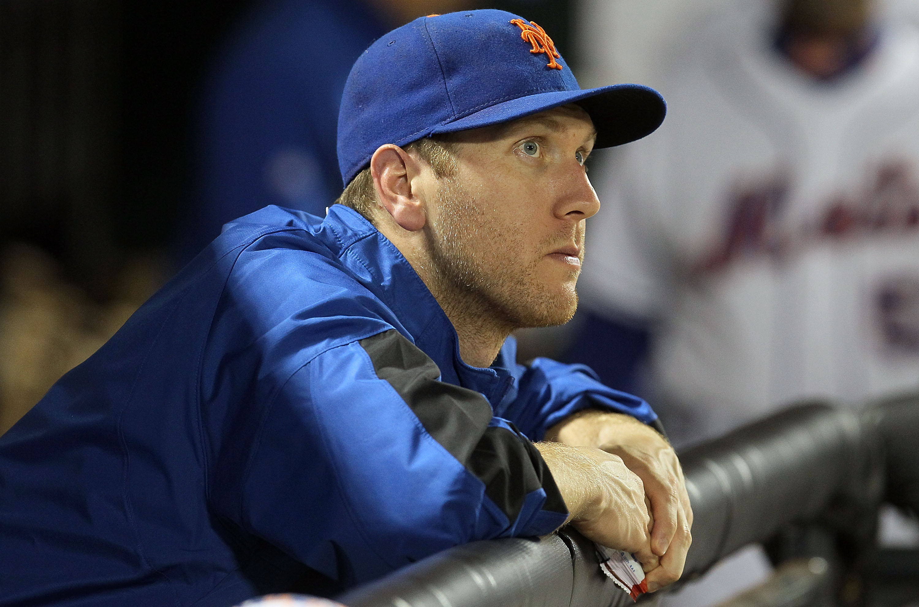 NEW YORK - AUGUST 28:  Jason Bay #44 of the New York Mets looks on from the dugout against the Houston Astros on August 28, 2010 at Citi Field in the Flushing neighborhood of the Queens borough of New York City.  (Photo by Jim McIsaac/Getty Images)