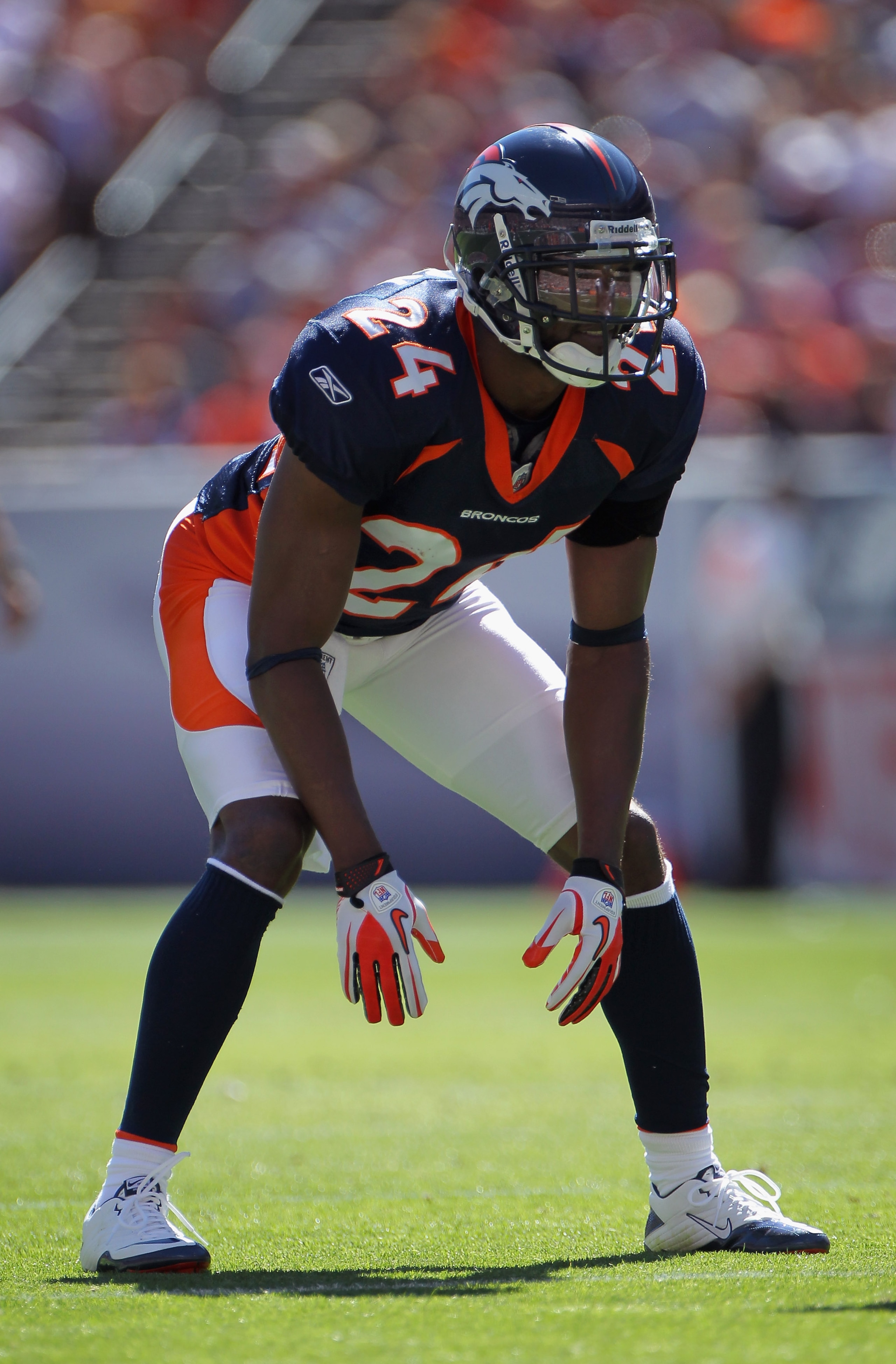 DENVER - SEPTEMBER 19: Cornerback Champ Bailey #24 of the Denver Broncos lines up against against the Seattle Seahawks at INVESCO Field at Mile High on September 19, 2010 in Denver, Colorado. The Broncos defeated the Seahawks 31-14. (Photo by Doug Pensi DENVER - SEPTEMBER 19: Cornerback Champ Bailey #24 of the Denver Broncos lines up against against the Seattle Seahawks at INVESCO Field at Mile High on September 19, 2010 in Denver, Colorado. The Broncos defeated the Seahawks 31-14. (Photo by Doug Pensi
