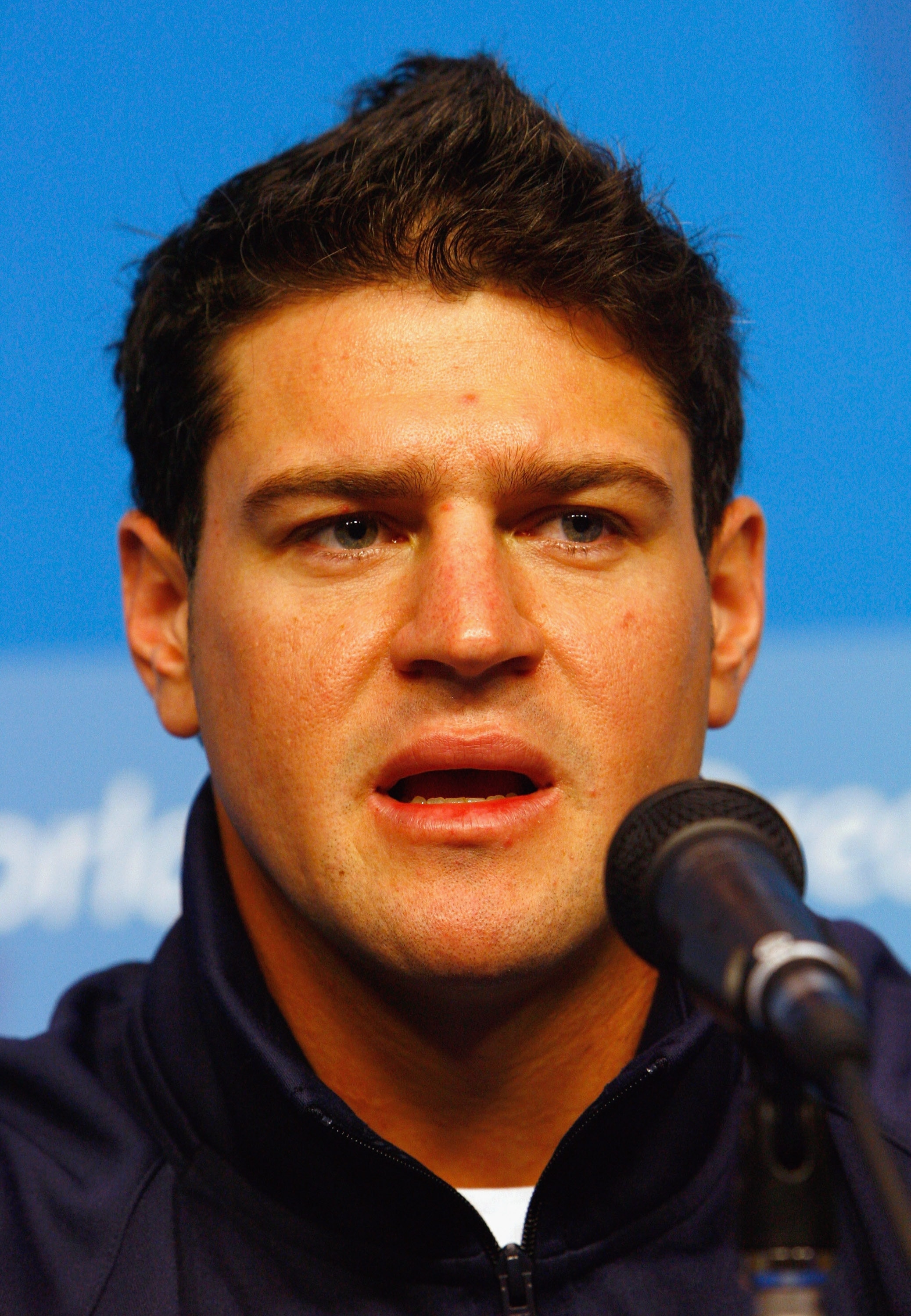 BEIJING - AUGUST 07: Outfielder Matt LaPorta of the USA baseball team addresses the media during a press conference ahead of the Beijing 2008 Olympics at the Main Press Center on August 7, 2008 in Beijing, China. (Photo by Jeff Gross/Getty Images)