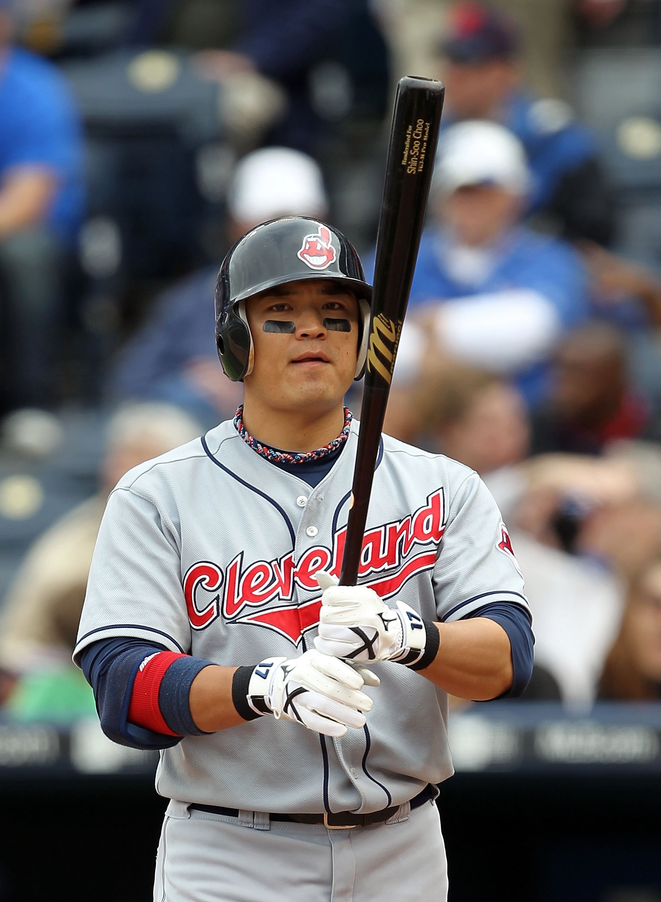 KANSAS CITY, MO - MAY 13: Shin-Soo Choo #17 of the Cleveland Indians bats during the game against the Kansas City Royals on May 13, 2010 at Kauffman Stadium in Kansas City, Missouri. (Photo by Jamie Squire/Getty Images)